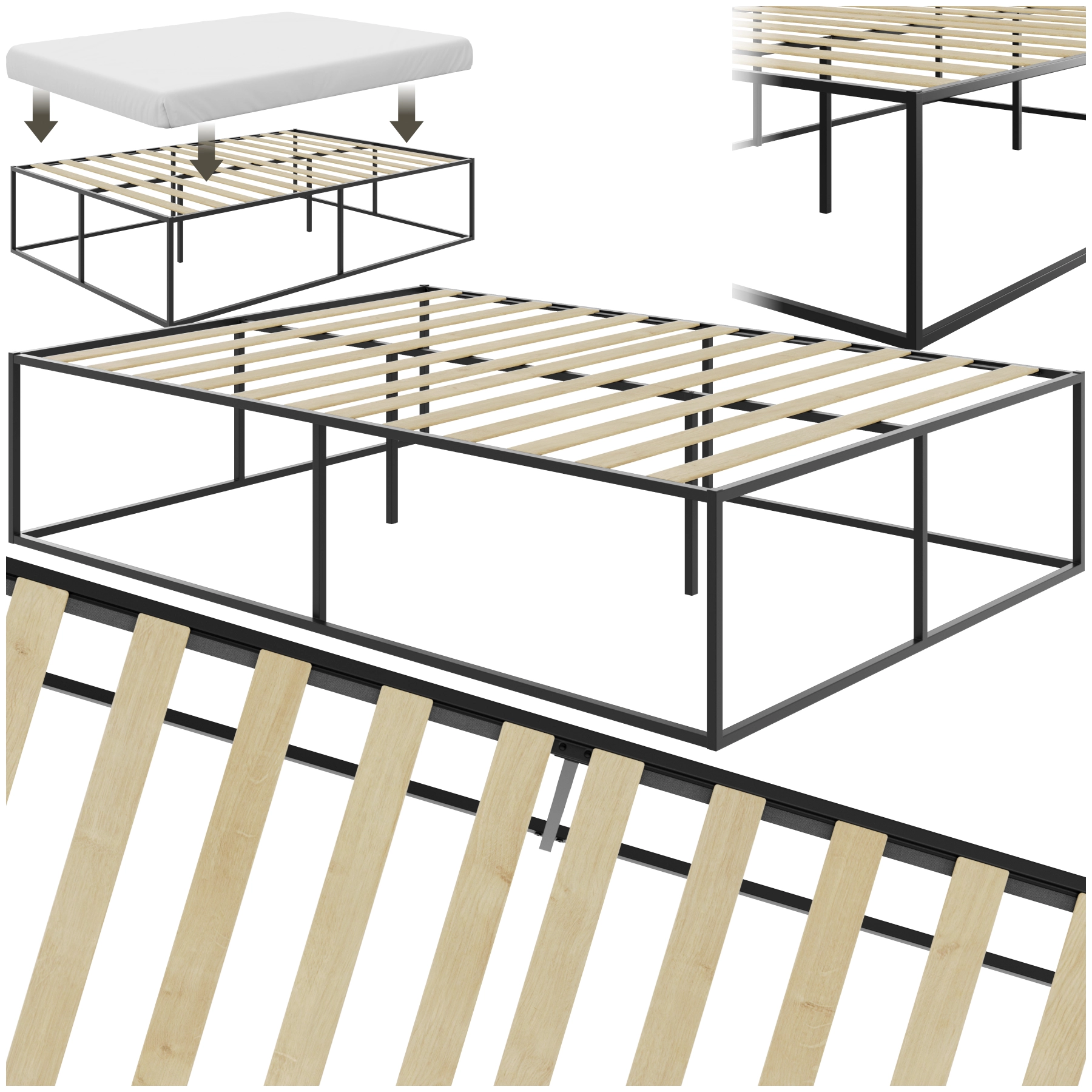 Metallrahmenbett Kyoto mit Lattenrost, 250 kg - 140 x 200 x 46,5 cm