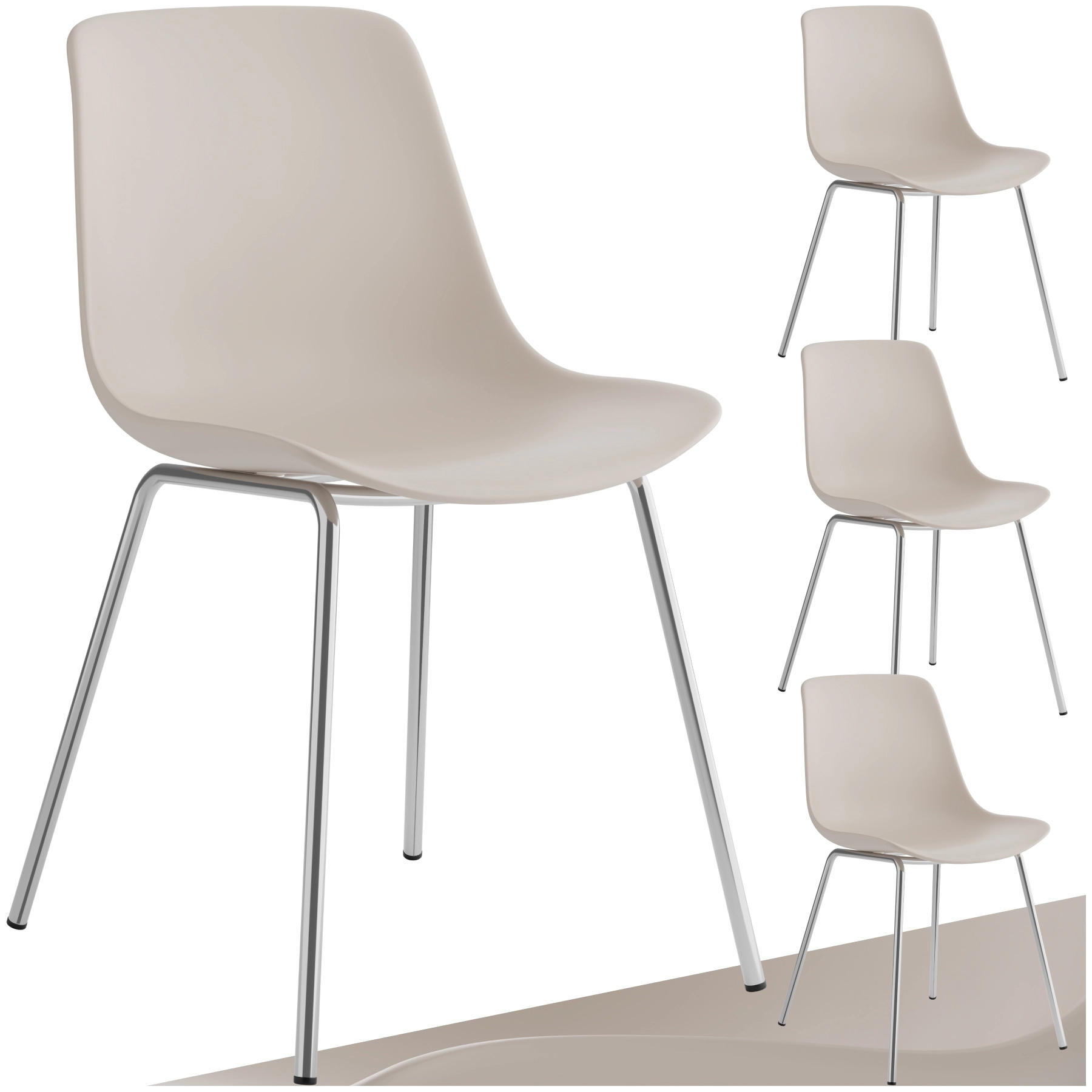 Kunststoffstühle Mave, ergonomisch, 120 kg - taupe/chrom, 4er Set