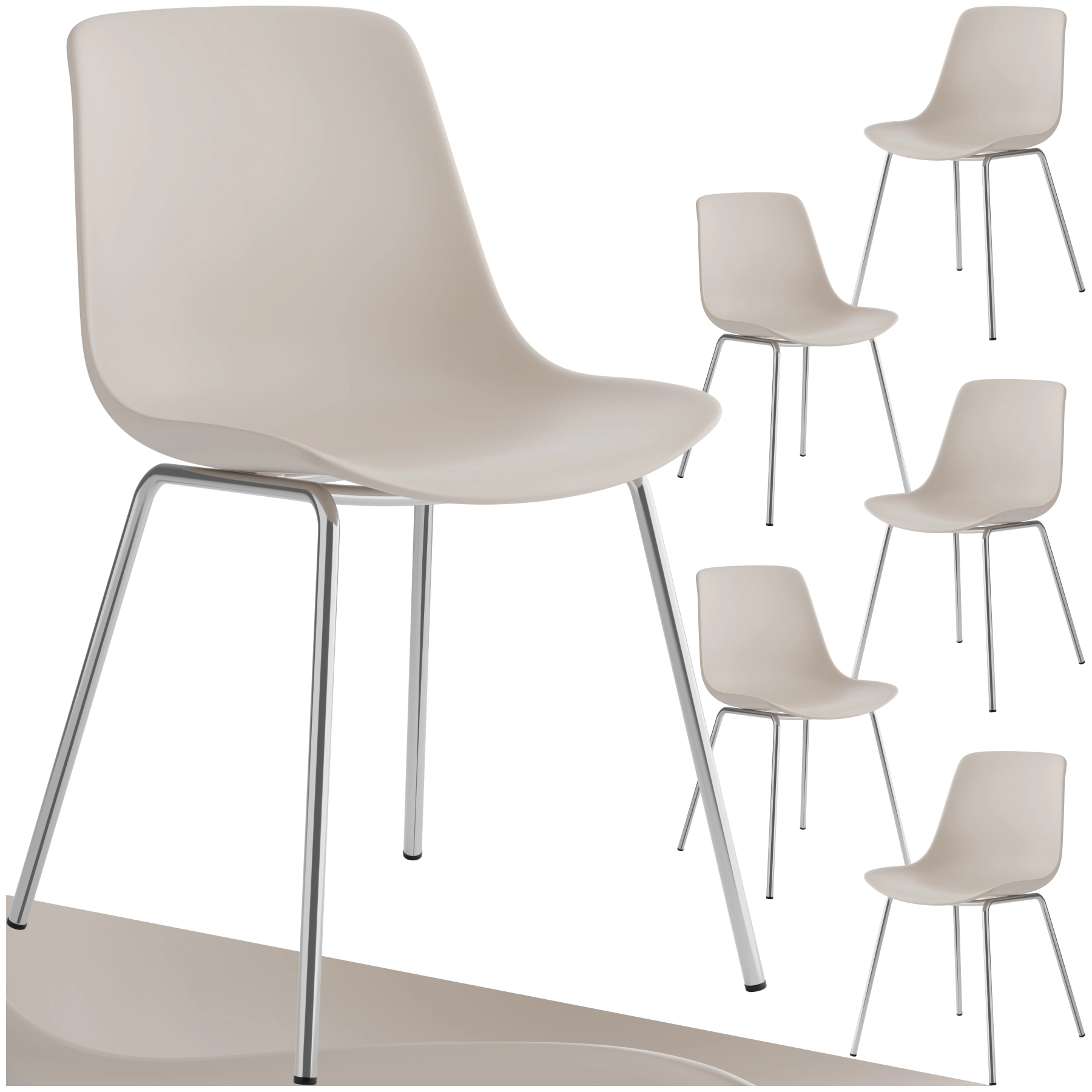 Kunststoffstühle Mave, ergonomisch, 120 kg - taupe/chrom, 6er Set