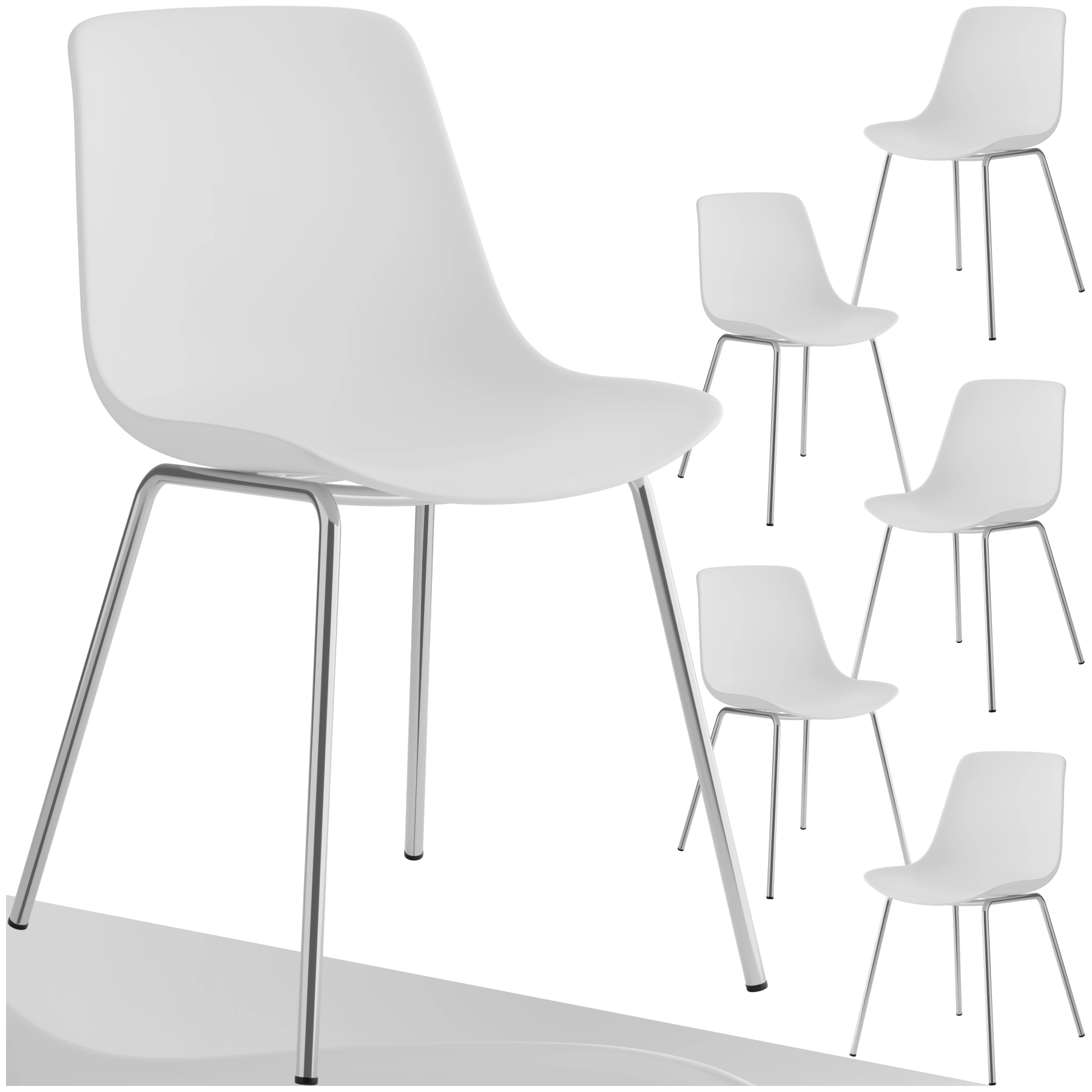 Kunststoffstühle Mave, ergonomisch, 120 kg - weiß/chrom, 6er Set