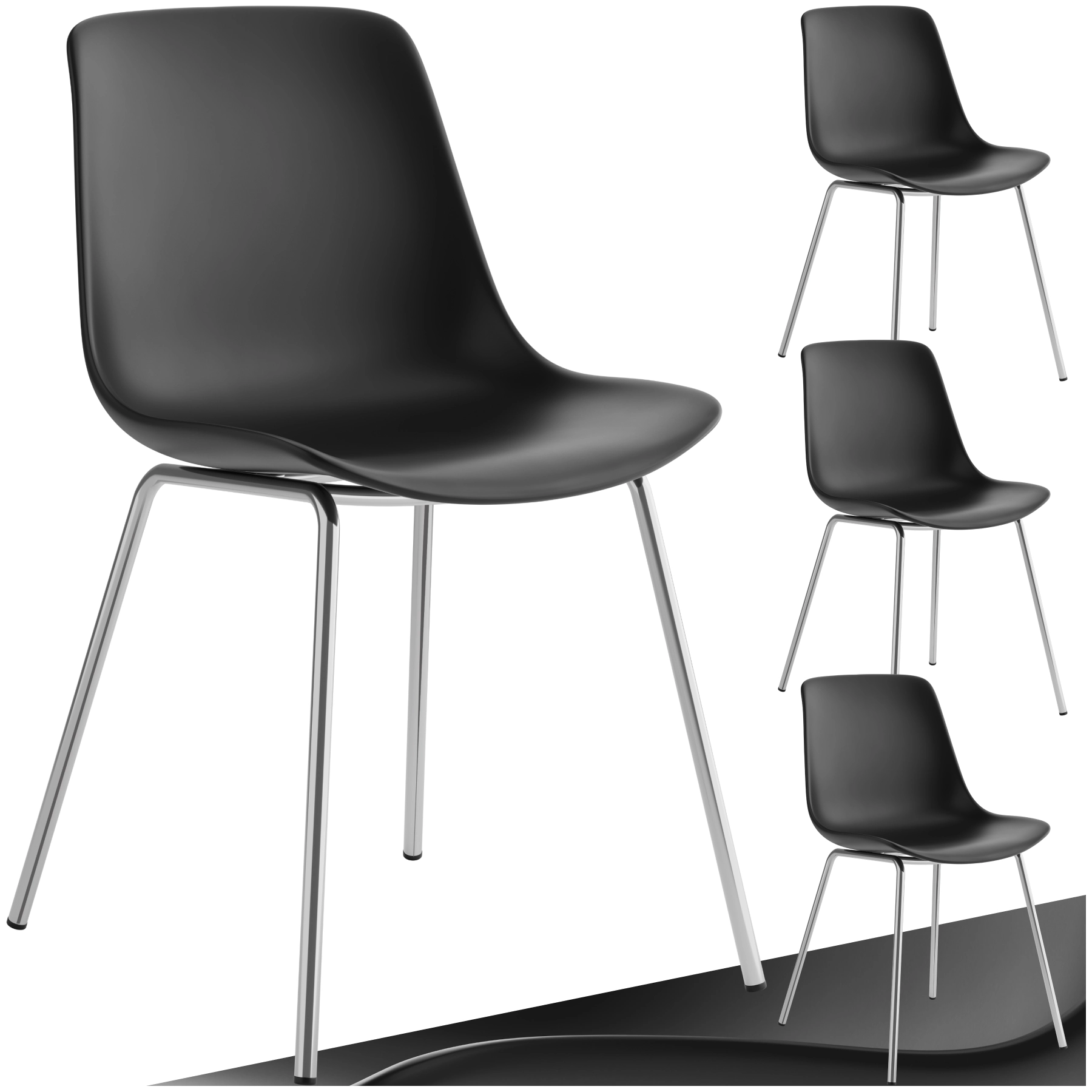 Kunststoffstühle Mave, ergonomisch, 120 kg - schwarz/chrom, 4er Set