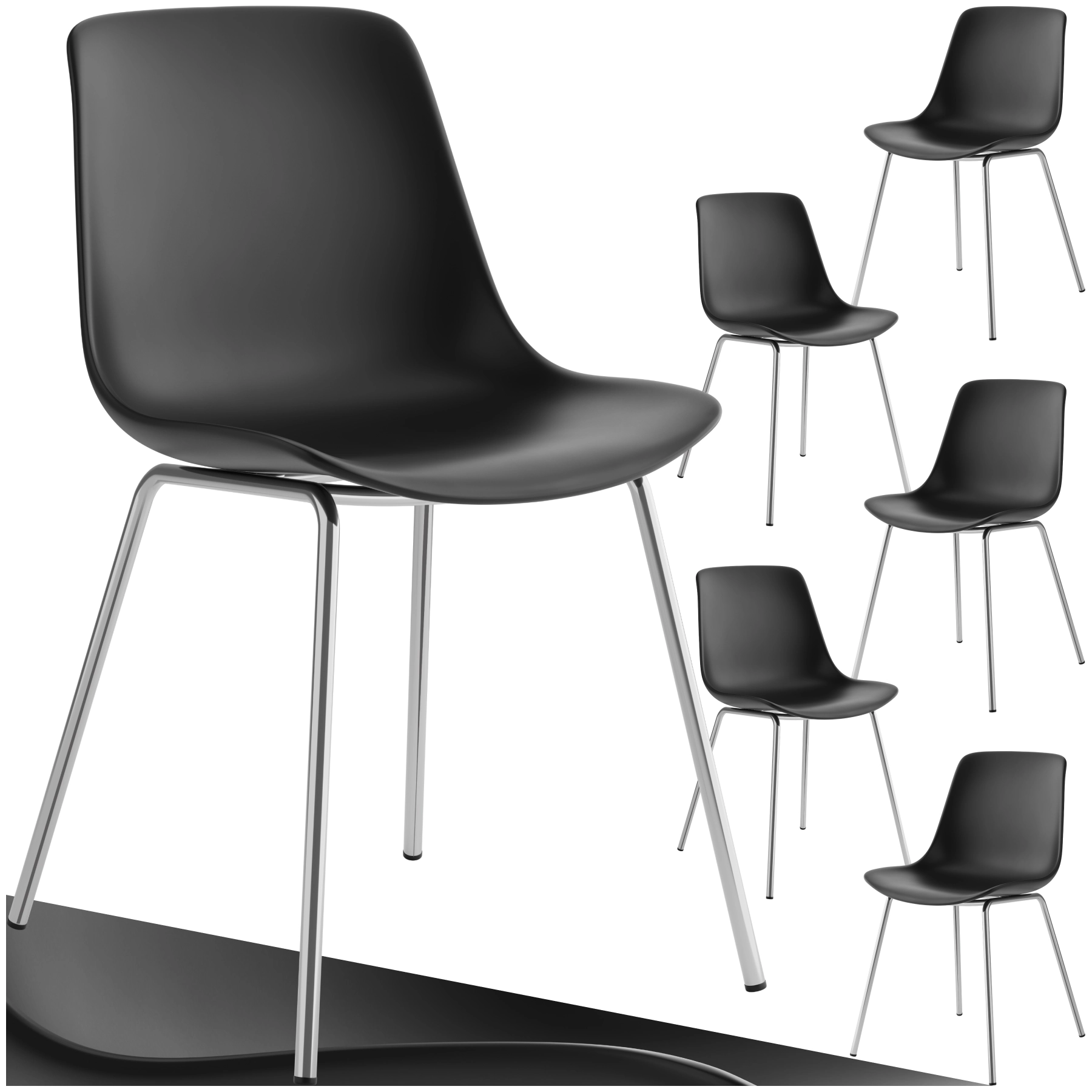 Kunststoffstühle Mave, ergonomisch, 120 kg - schwarz/chrom, 6er Set