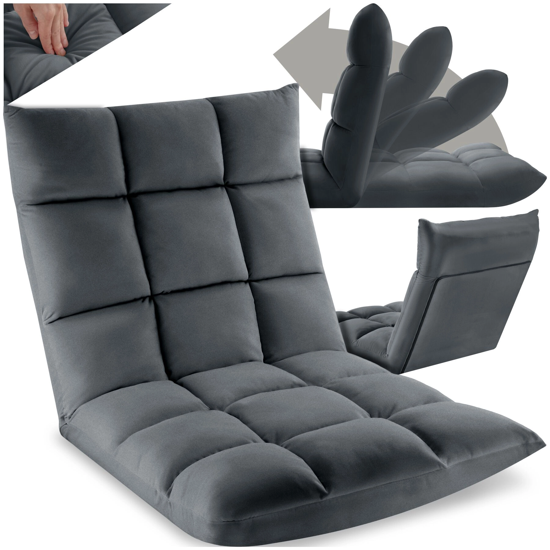 Relaxsessel Snooze, 2 in 1, Samt, 14-fach verstellbar - grau