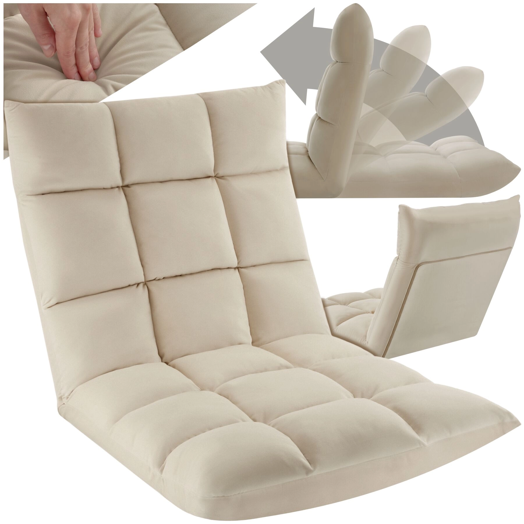 Relaxsessel Snooze, 2 in 1, Samt, 14-fach verstellbar - beige