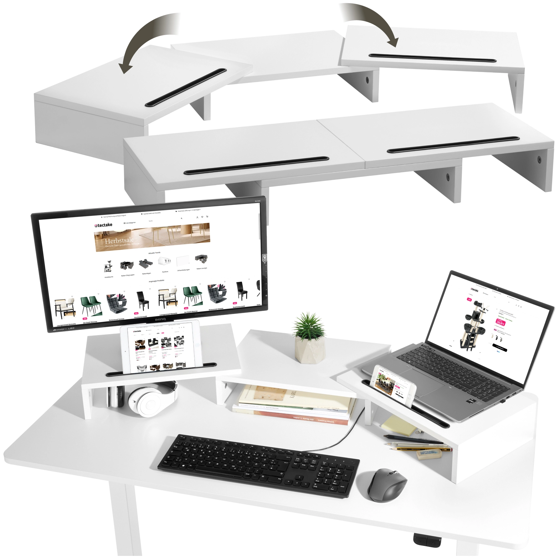 Monitorständer Bozen, 3-teilig, inkl. Smartphonehalterungen - weiß