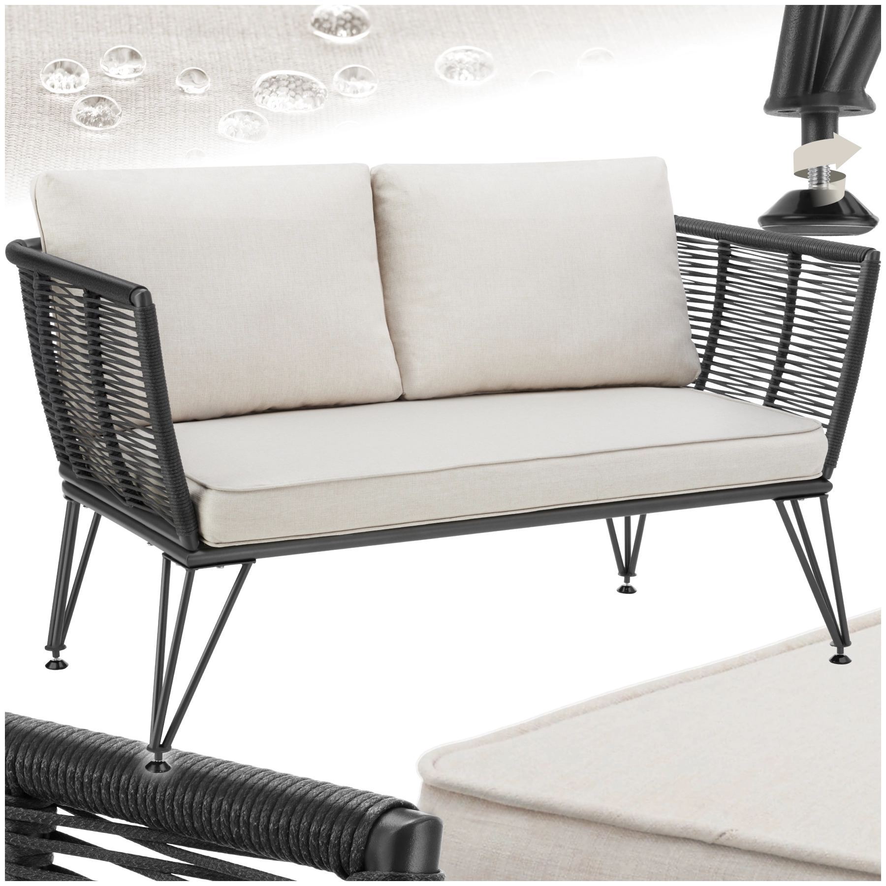 Garten-Loungesofa Sundo im Rope-Design mit Polyrattan - anthrazit