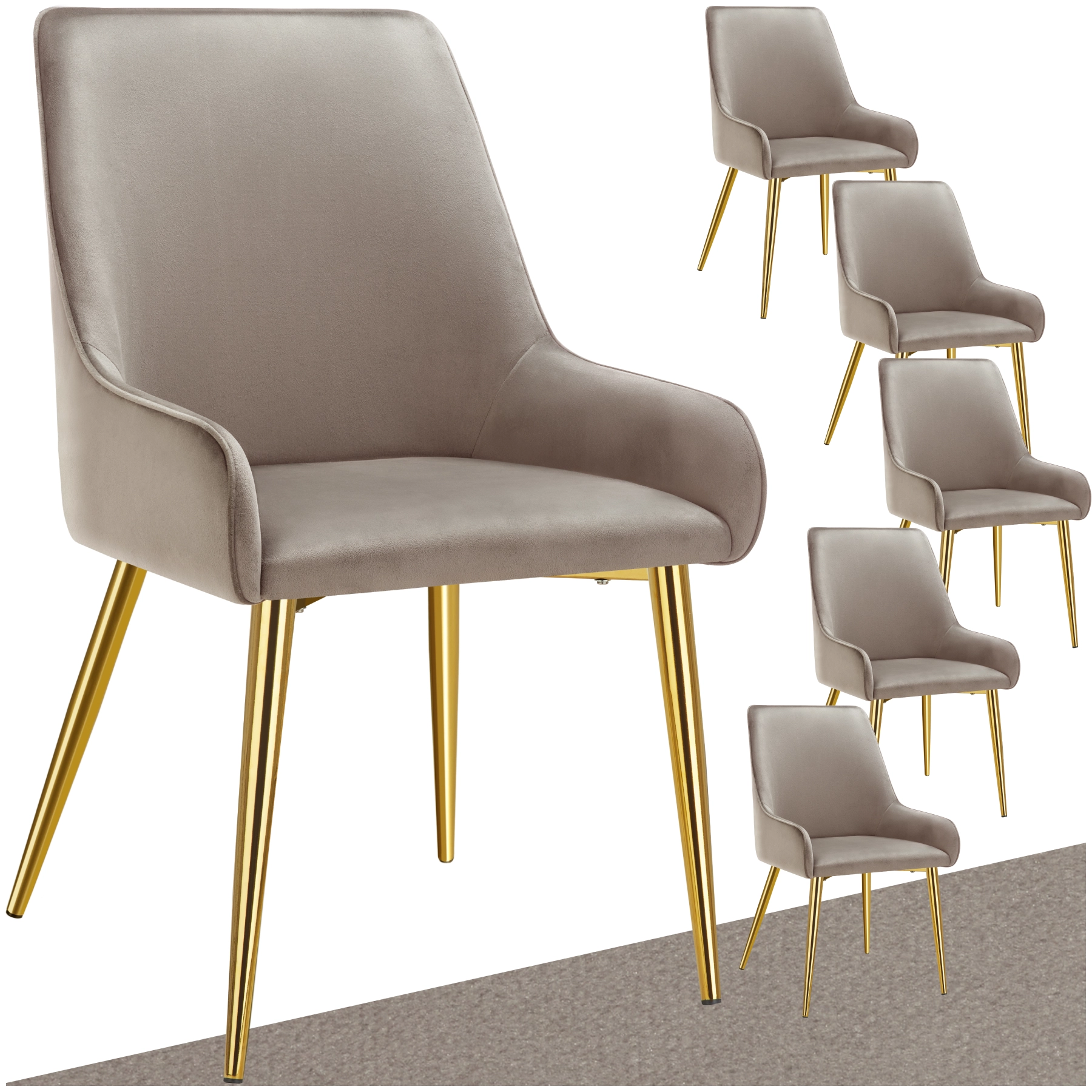 Polsterstuhl Avane, Samtoptik, Belastbarkeit 120 kg - taupe, 6er Set