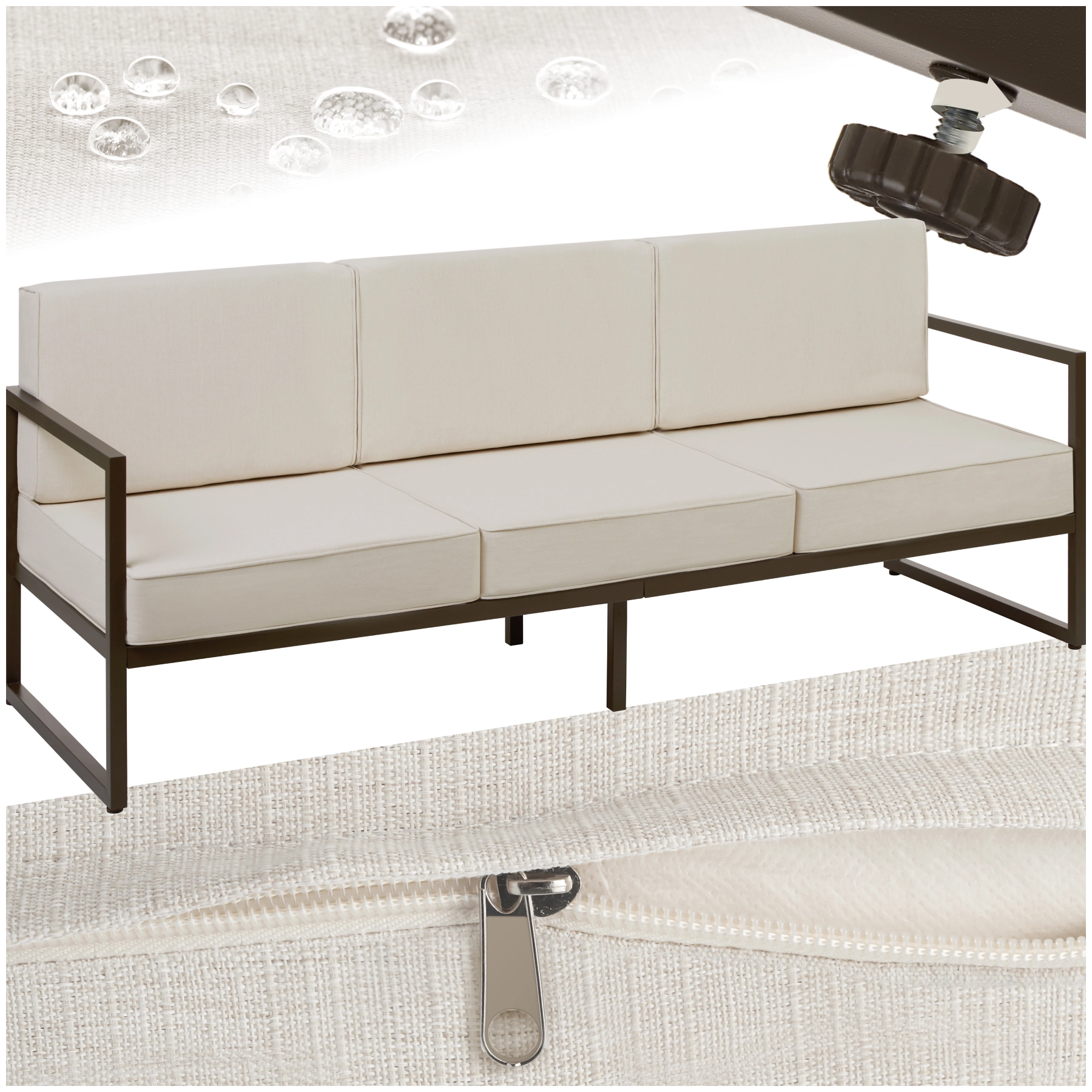 Garten-Loungesofa Comosa, 3-Sitzer, XXL-Polsterung - braun/beige