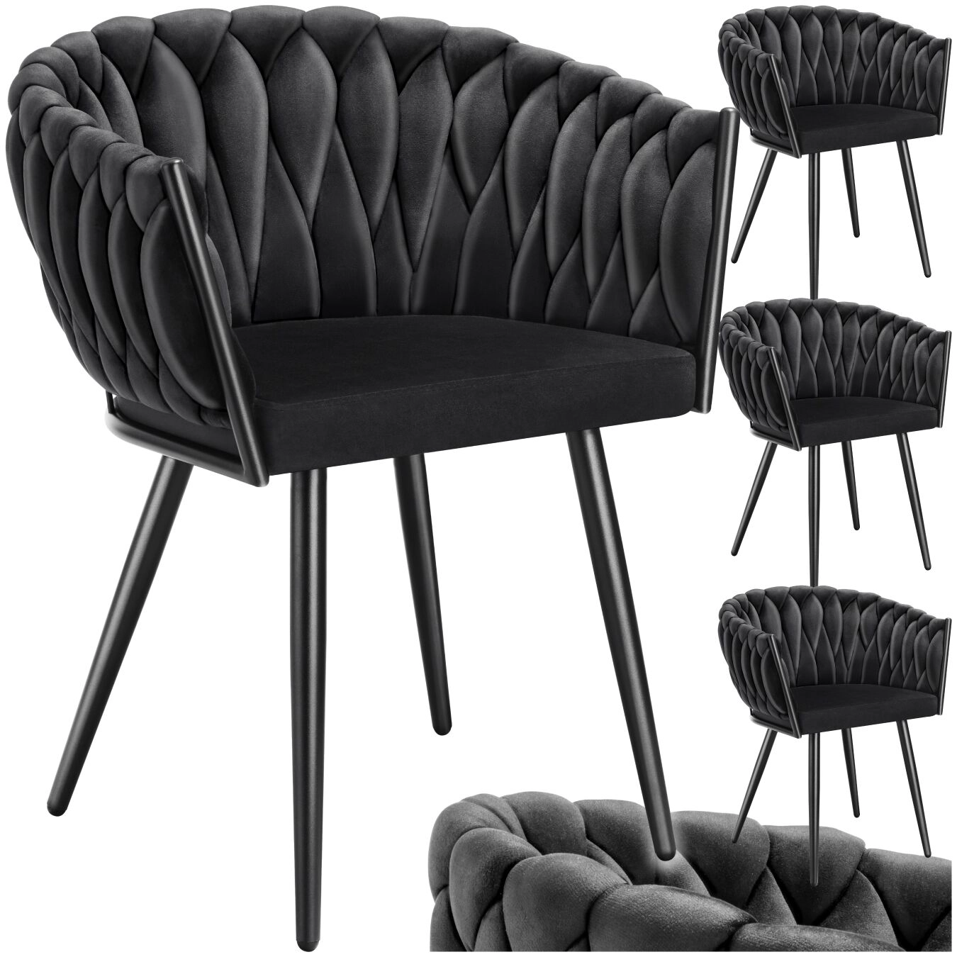 Set Esszimmerstuhl Astano Samt, Knotendesign - schwarz, 4er Set