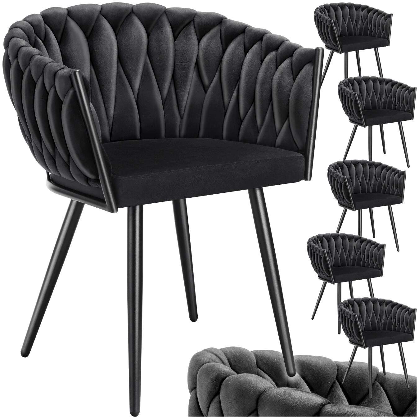 Set Esszimmerstuhl Astano Samt, Knotendesign - schwarz, 6er Set