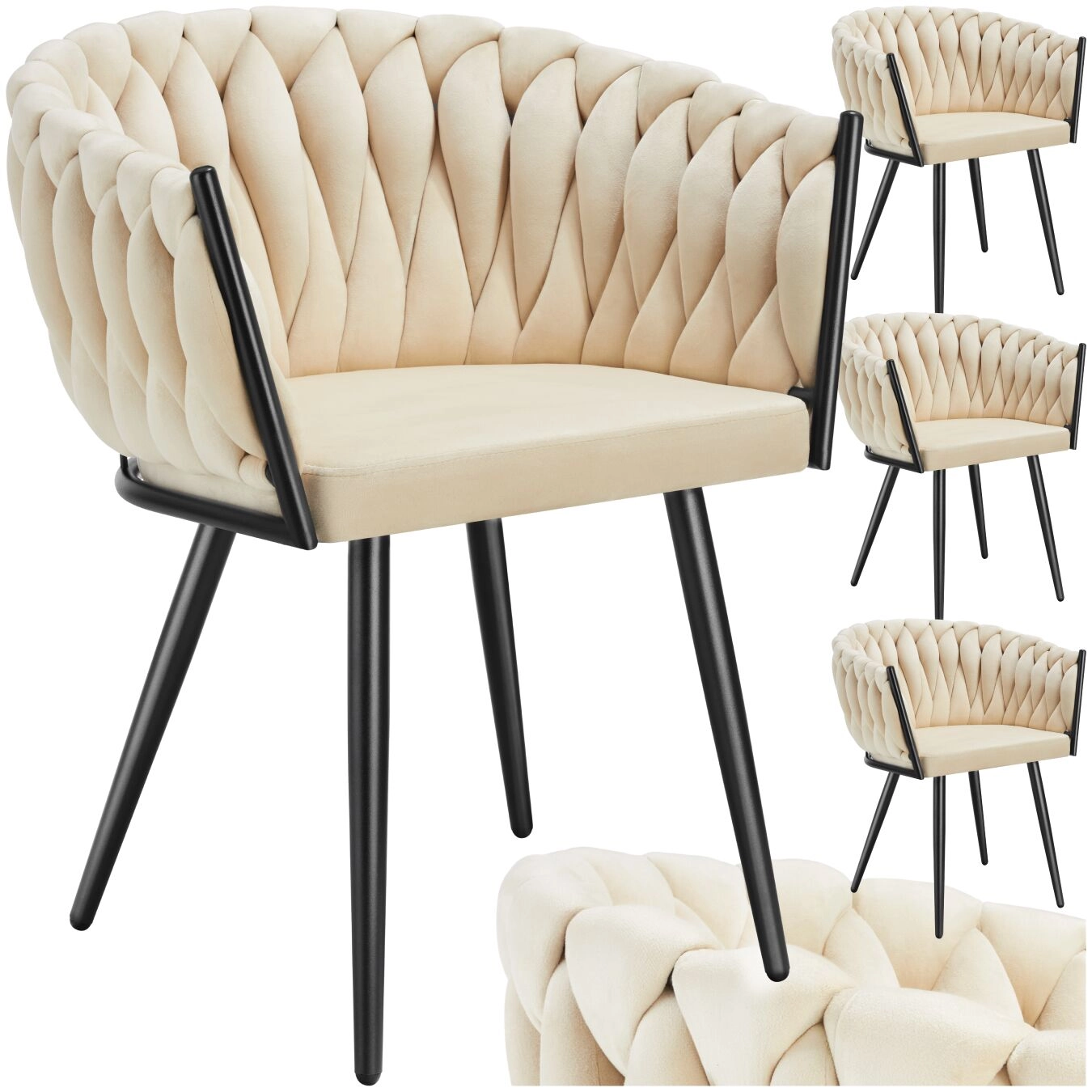 Set Esszimmerstuhl Astano Samt, Knotendesign - Sand, 4er Set