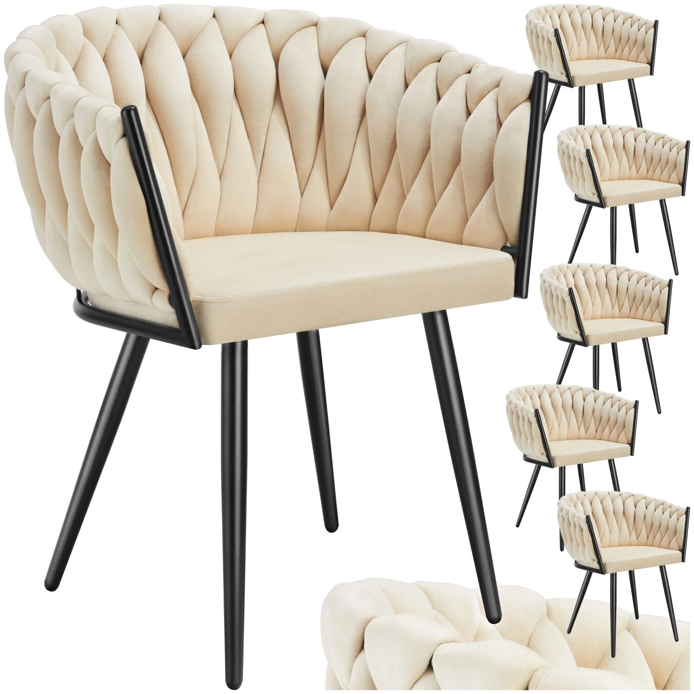 Set Esszimmerstuhl Astano Samt, Knotendesign - Sand, 6er Set