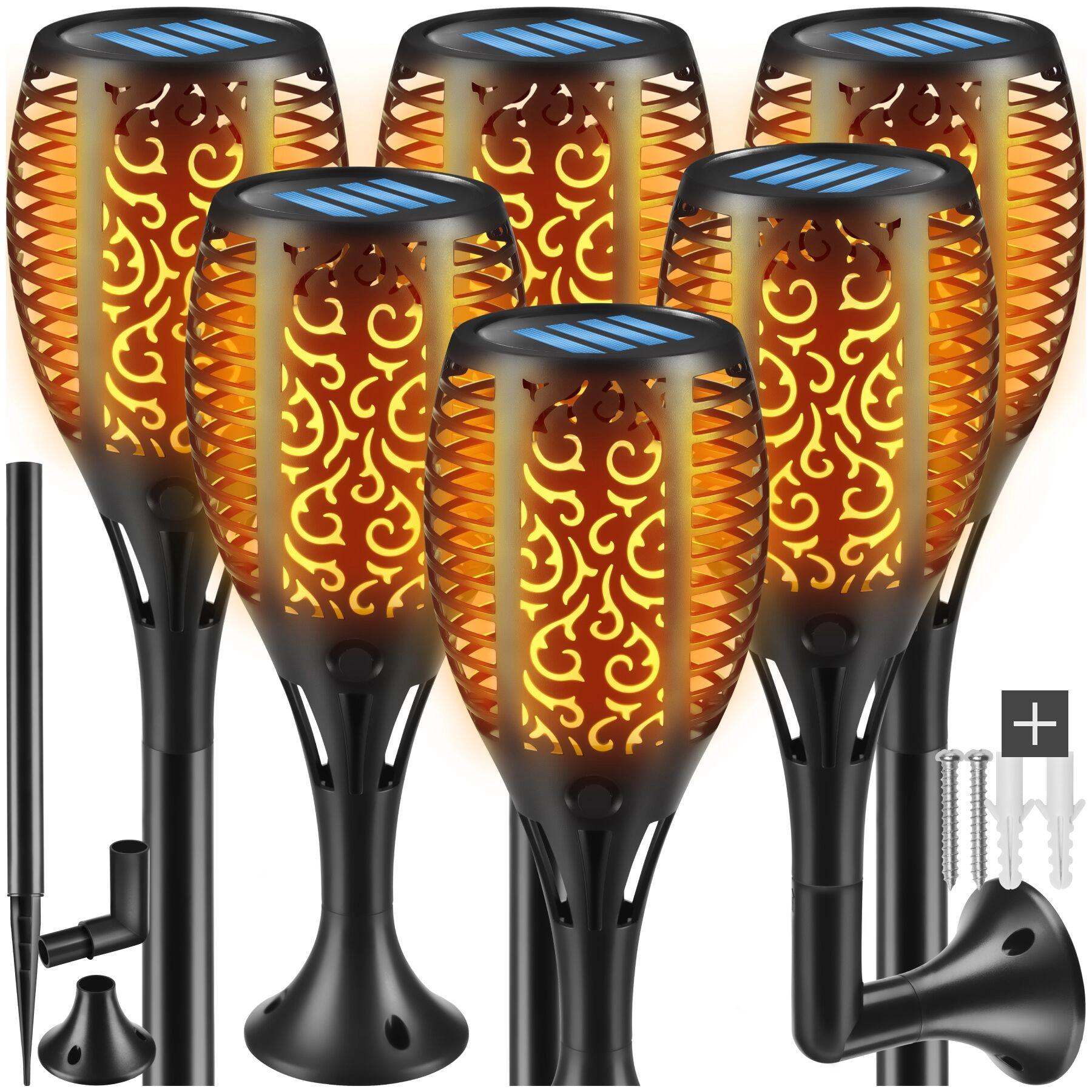 6er Set Solarleuchten Flare, LED, Dämmerungssensor - schwarz