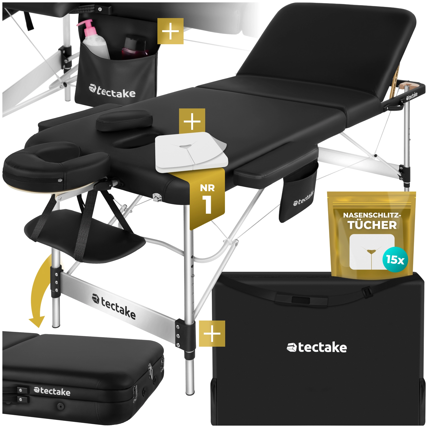 3 Zonen Massageliege Ko Tao, Tragetasche, Aluminiumgestell - schwarz
