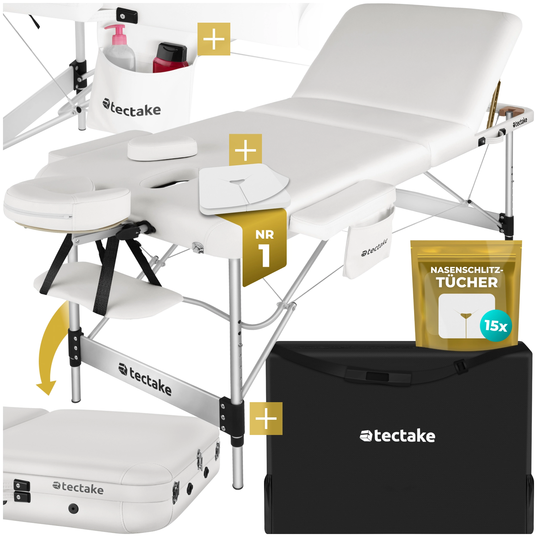 3 Zonen Massageliege Ko Tao, Tragetasche, Aluminiumgestell - weiß