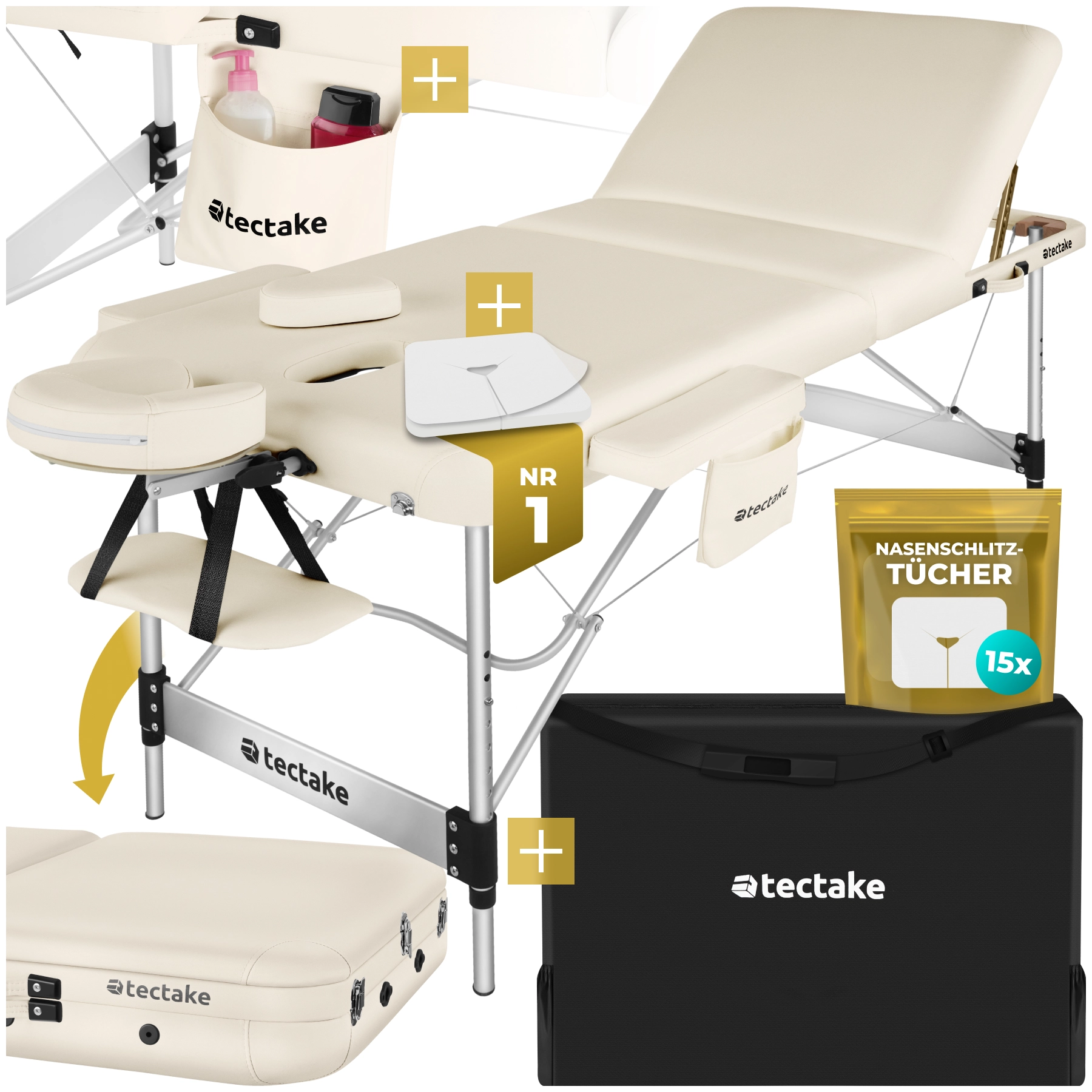 3 Zonen Massageliege Ko Tao, Tragetasche, Aluminiumgestell - beige