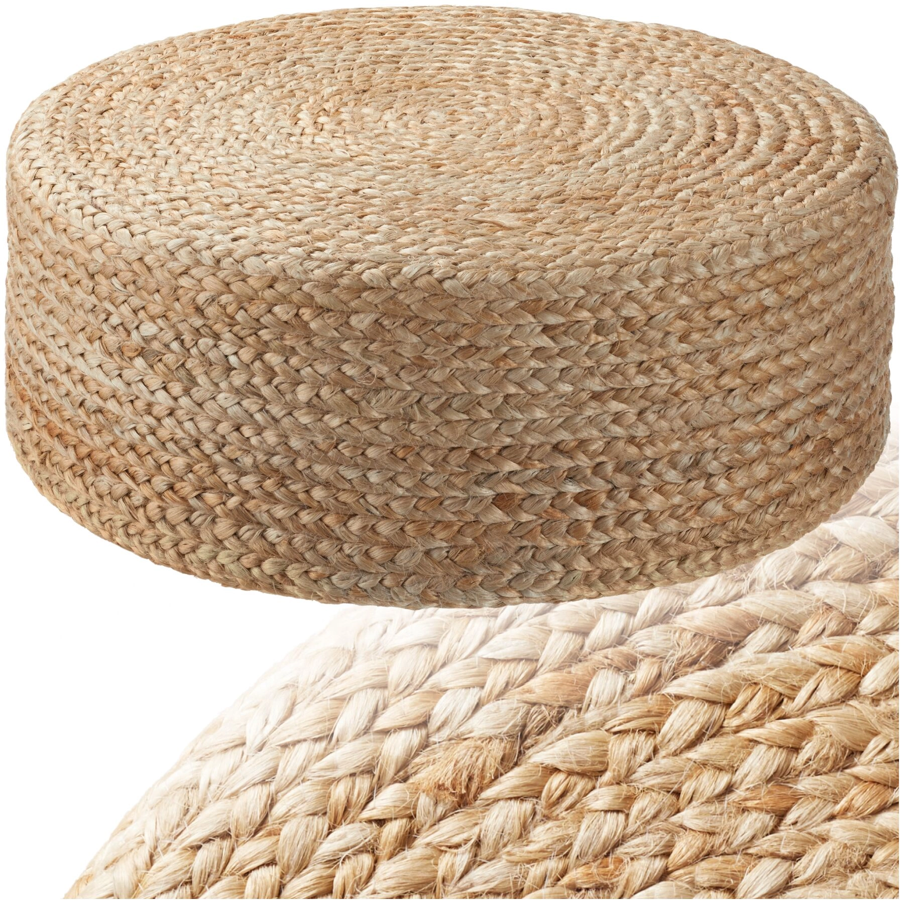Handgefertigter Pouf Banno Elipse aus Jute, rund, Boho-Stil - beige