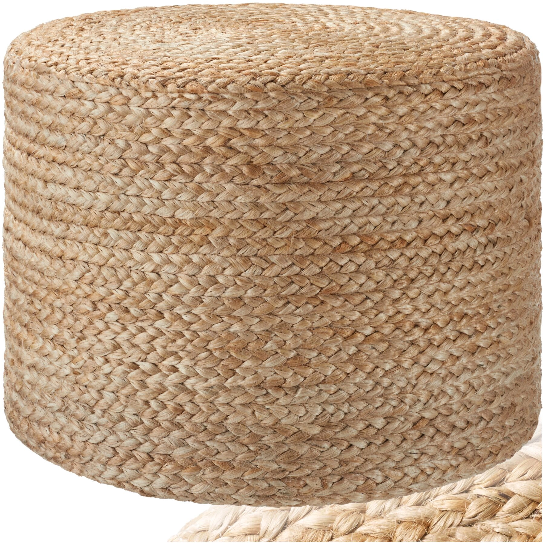 Handgefertigter Pouf Banno Cylinder aus Jute rund, Boho-Stil - beige
