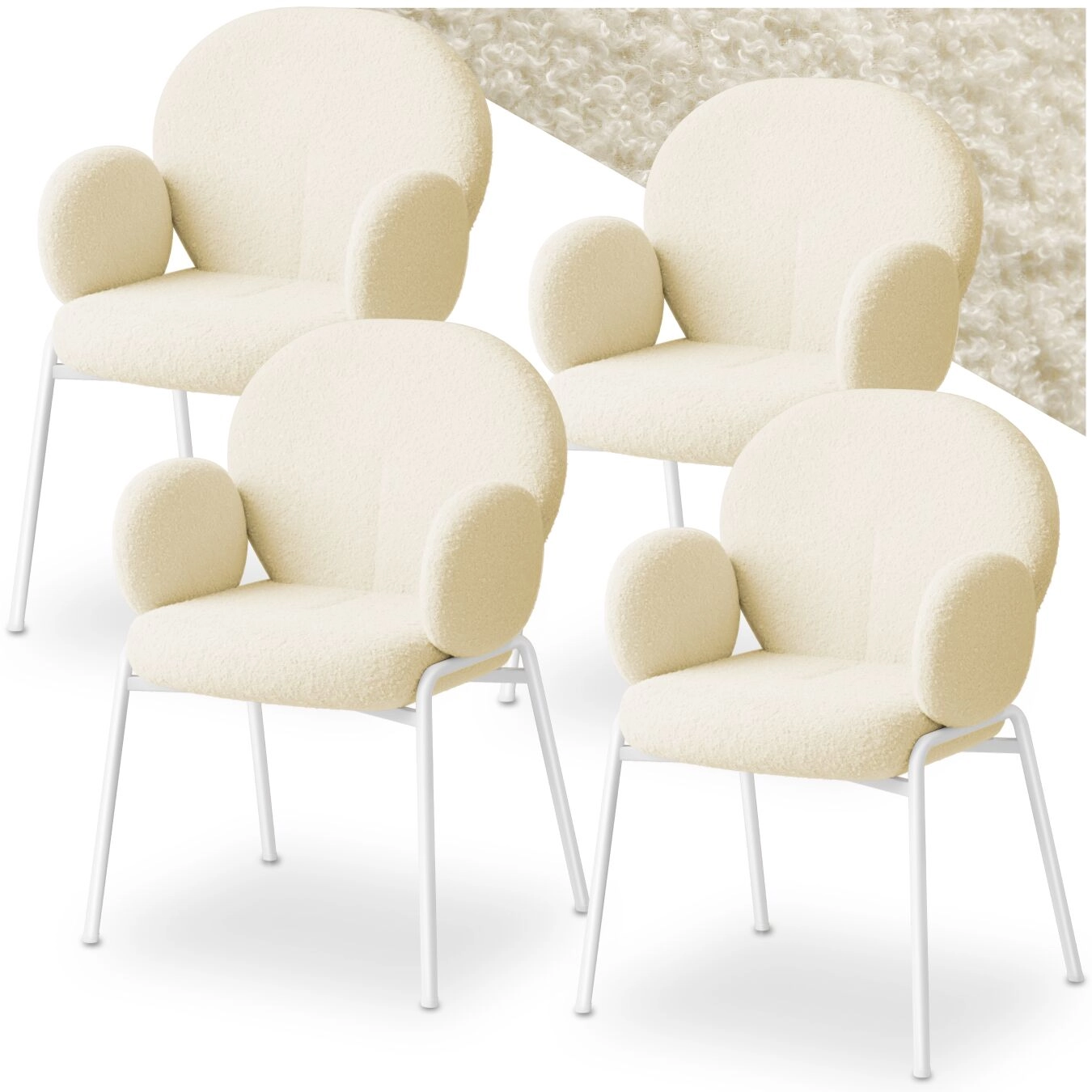 Stuhl Scandi gepolstert, Bouclé-Stoff - creme, 4er Set