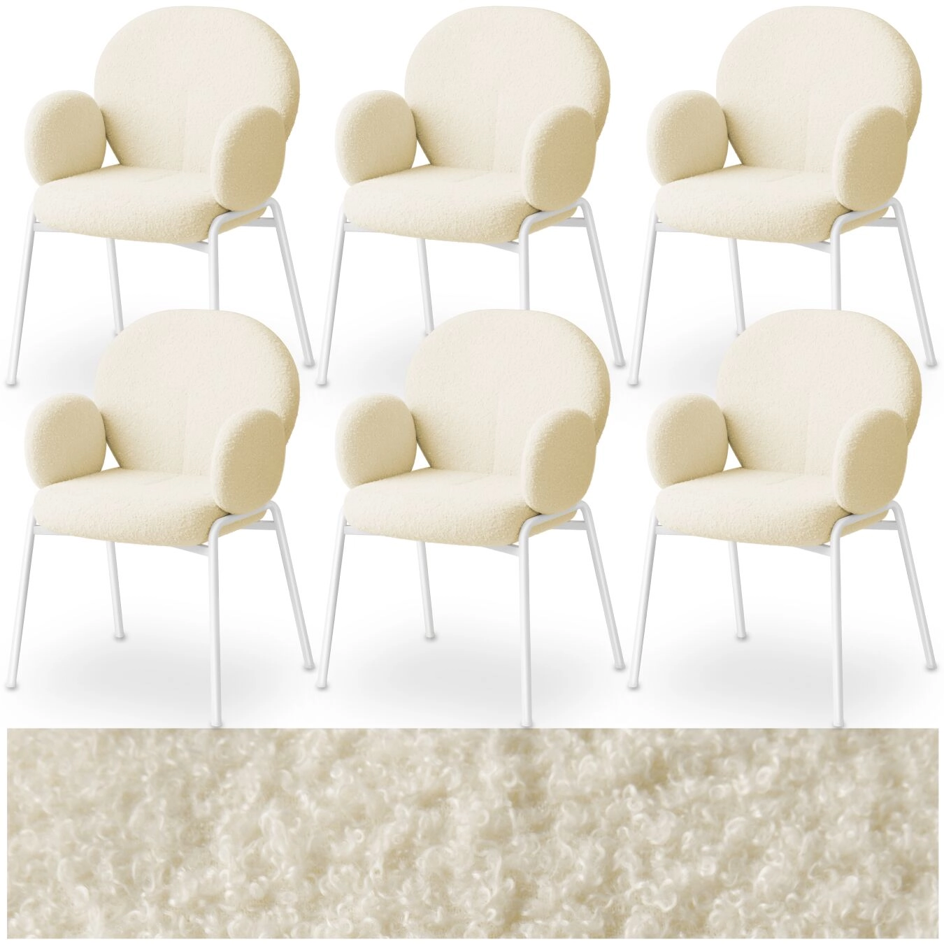 Stuhl Scandi gepolstert, Bouclé-Stoff - creme, 6er Set