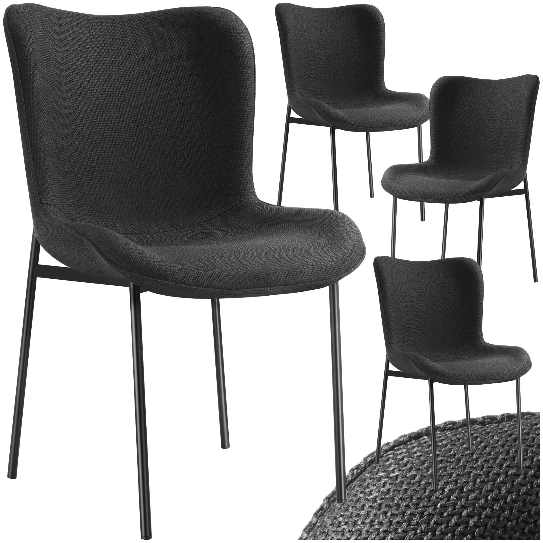 Polsterstuhl Tessa - Webstoff schwarz/schwarz, 4er Set