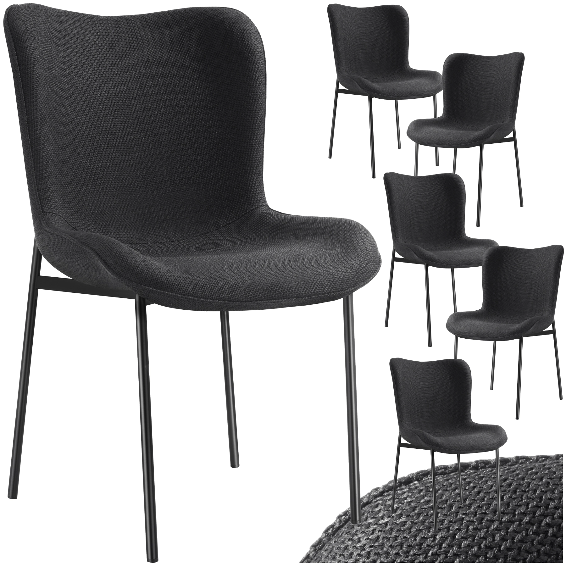 Polsterstuhl Tessa - Webstoff schwarz/schwarz, 6er Set