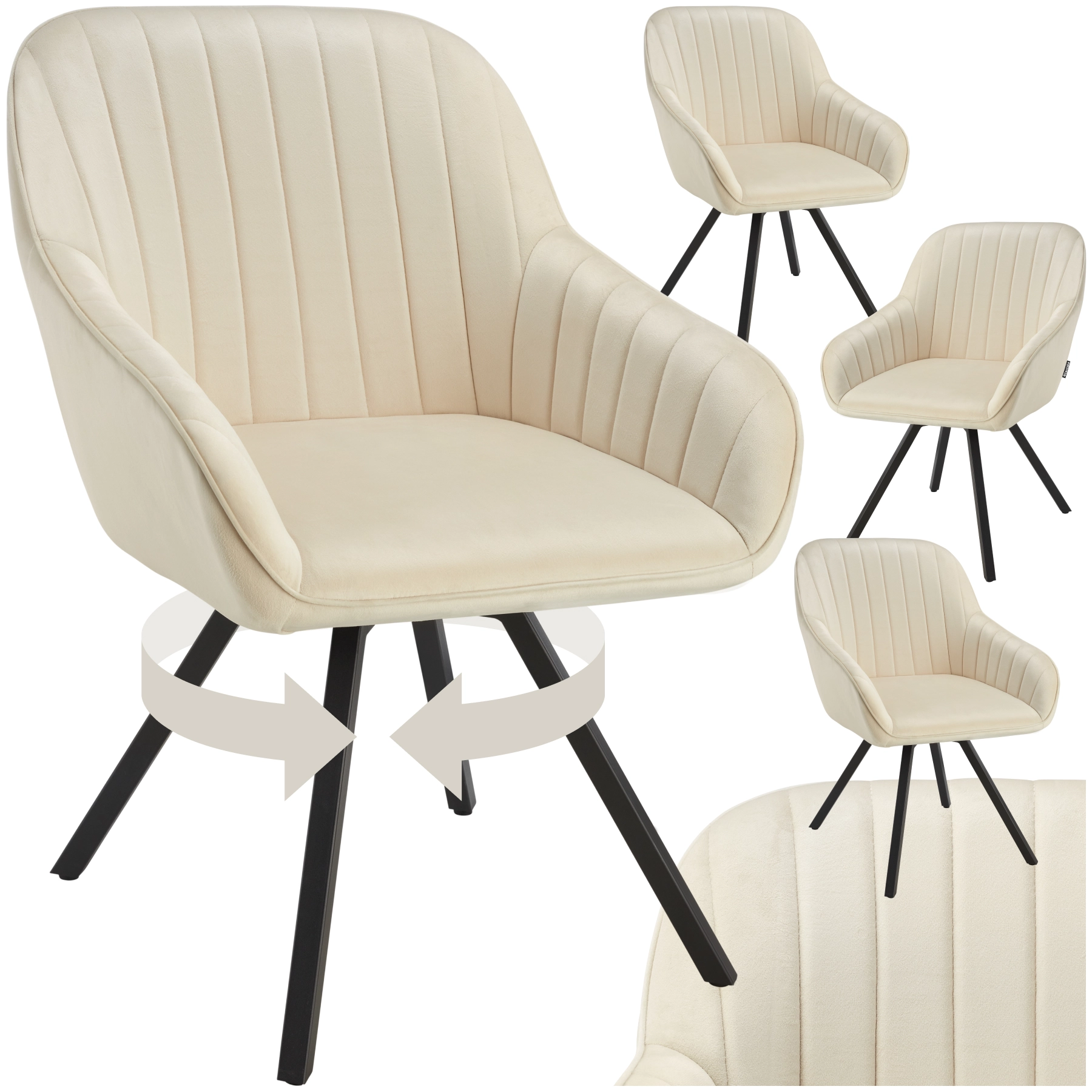 Drehbarer Armlehnstuhl Snug Samtoptik, gepolstert - creme, 4er Set