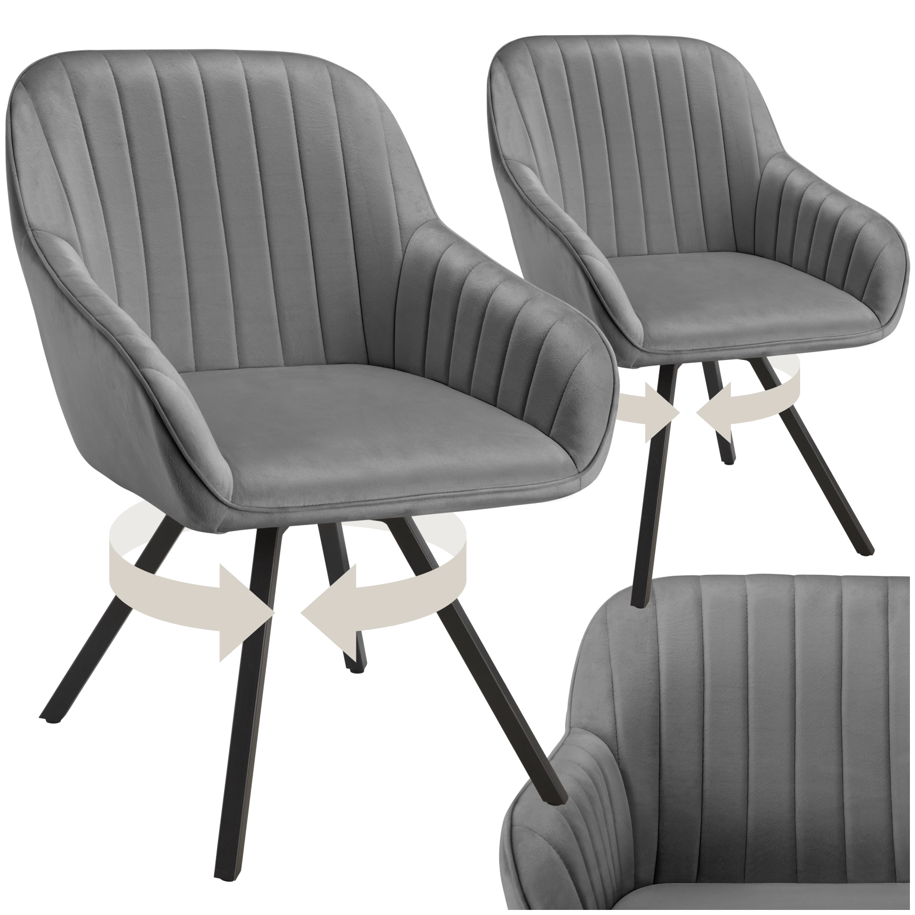 Drehbarer Armlehnstuhl Snug Samtoptik, gepolstert - grau, 2er Set