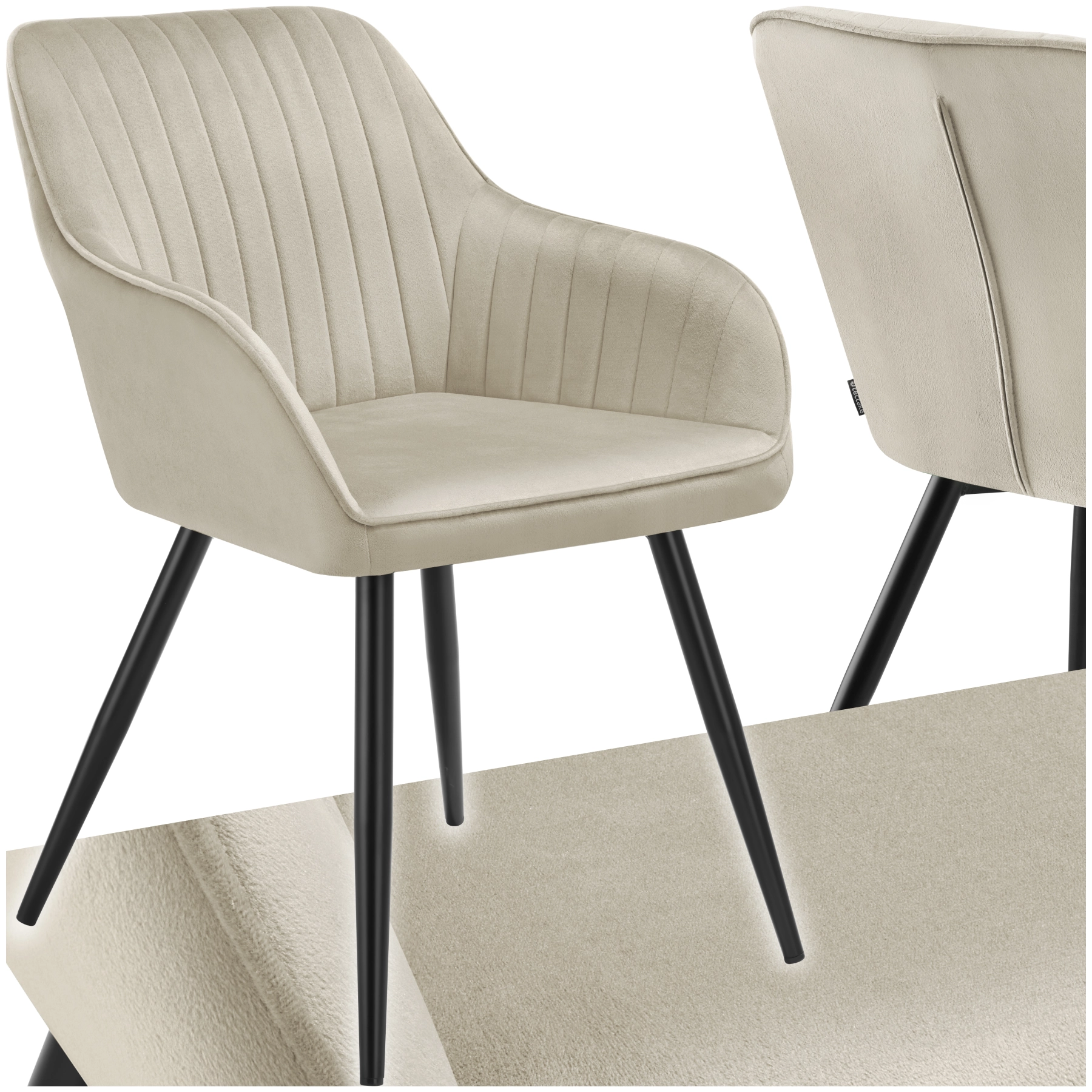 Stuhl Marilyn, Samtoptik, gesteppt - creme/schwarz, pro Stück