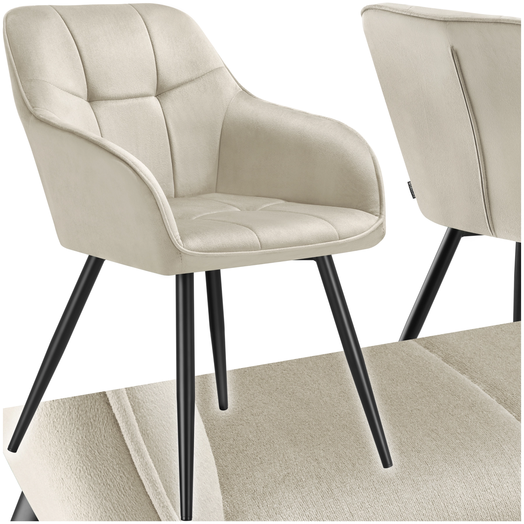 Stuhl Marilyn, Samtoptik, gesteppt - creme/schwarz, pro Stück