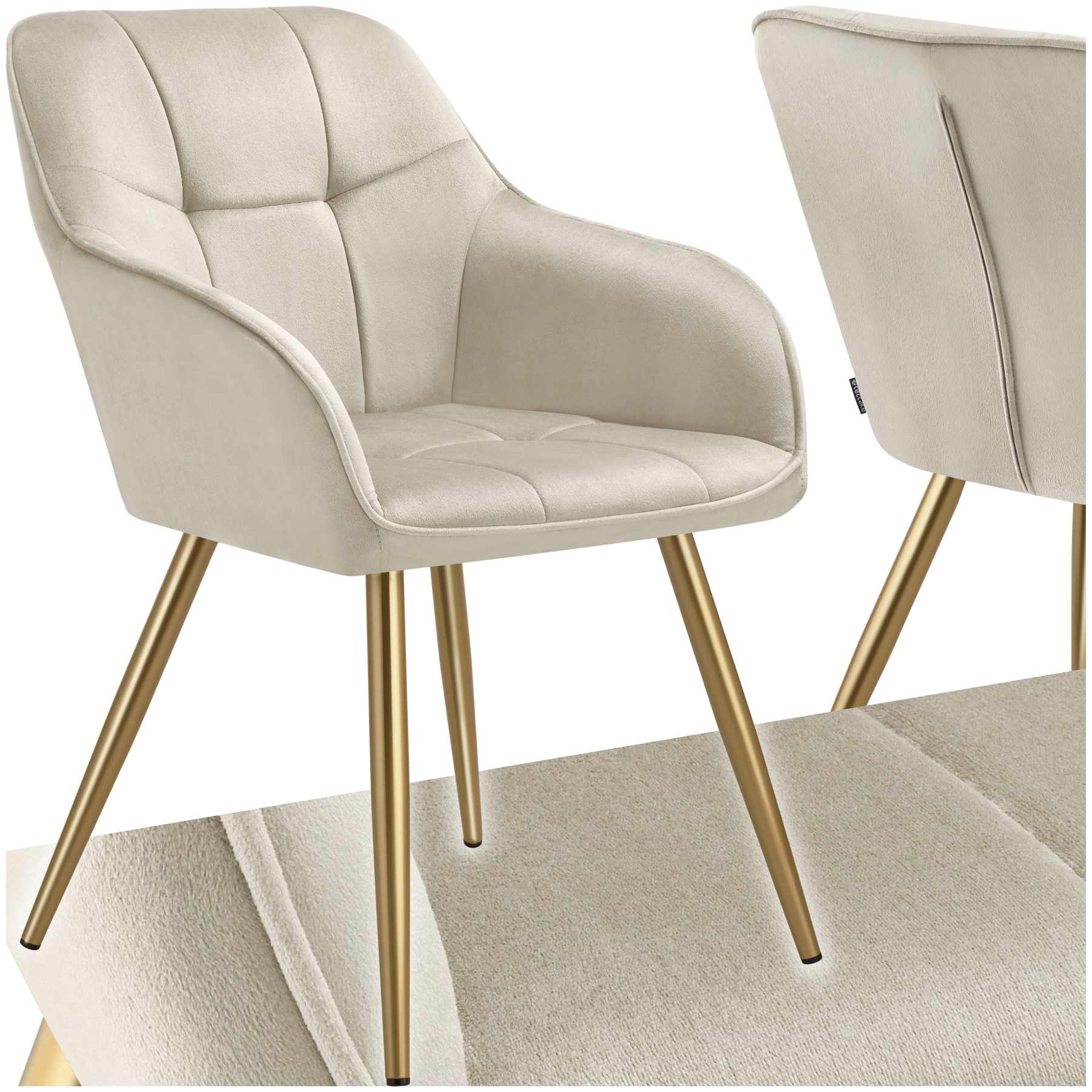 Stuhl Marilyn, Samtoptik, gesteppt - creme/gold, pro Stück