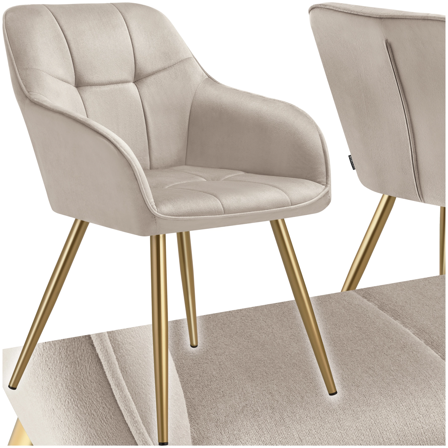 Stuhl Marilyn, Samtoptik, gesteppt - taupe/gold, pro Stück