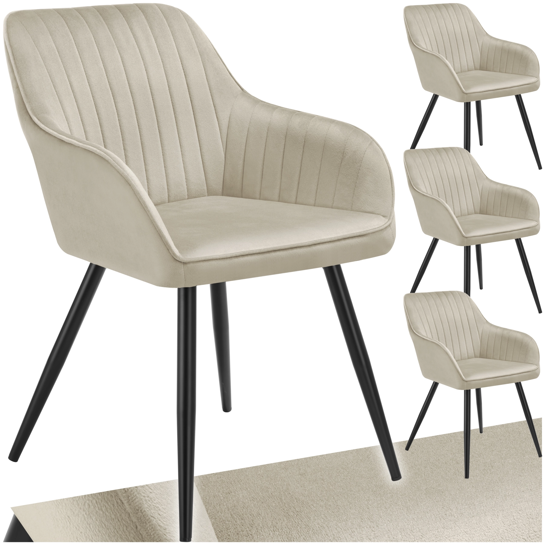 Stuhl Marilyn, Samtoptik, gesteppt - creme/schwarz, 4er Set