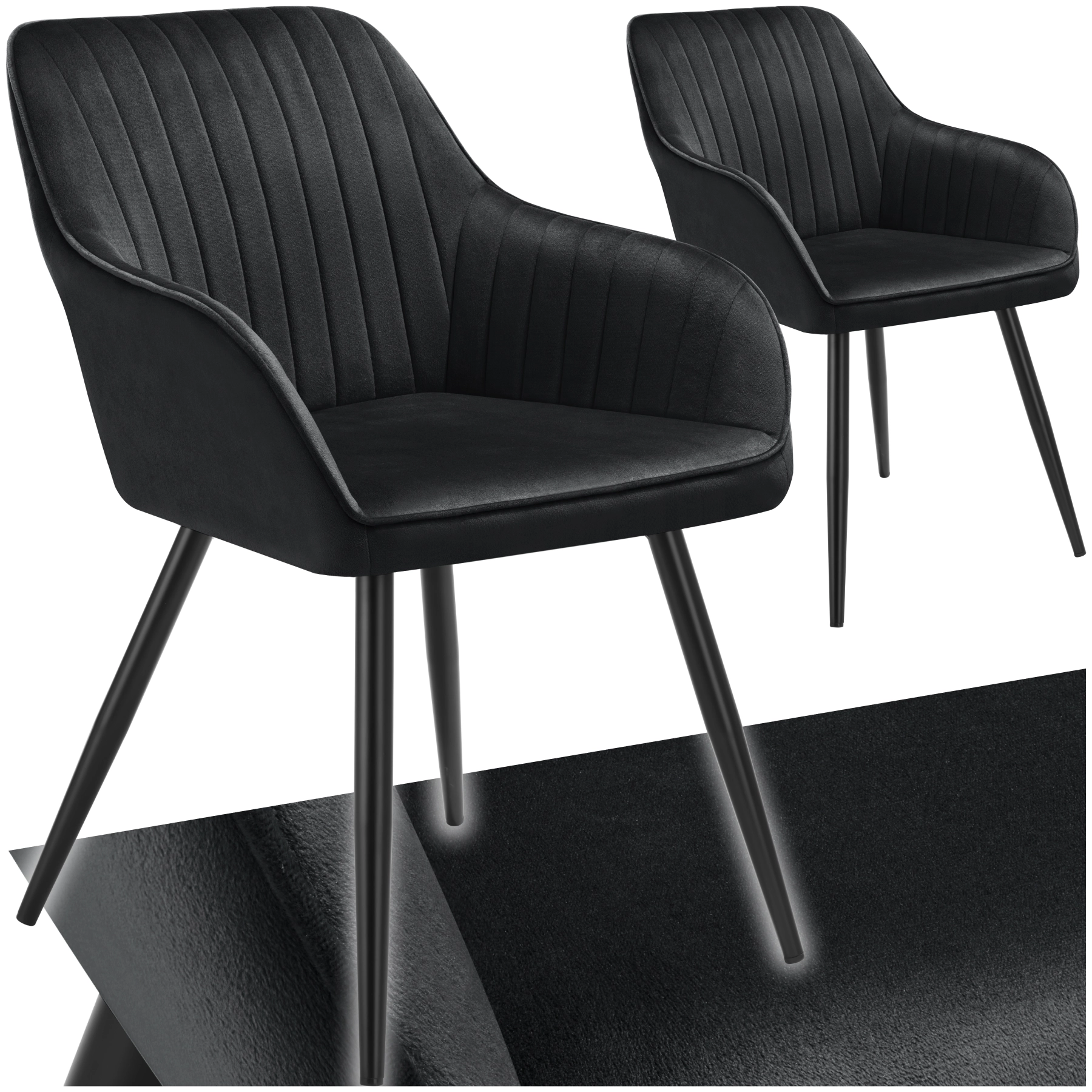 Stuhl Marilyn, Samtoptik, gesteppt - schwarz/schwarz, 2er Set
