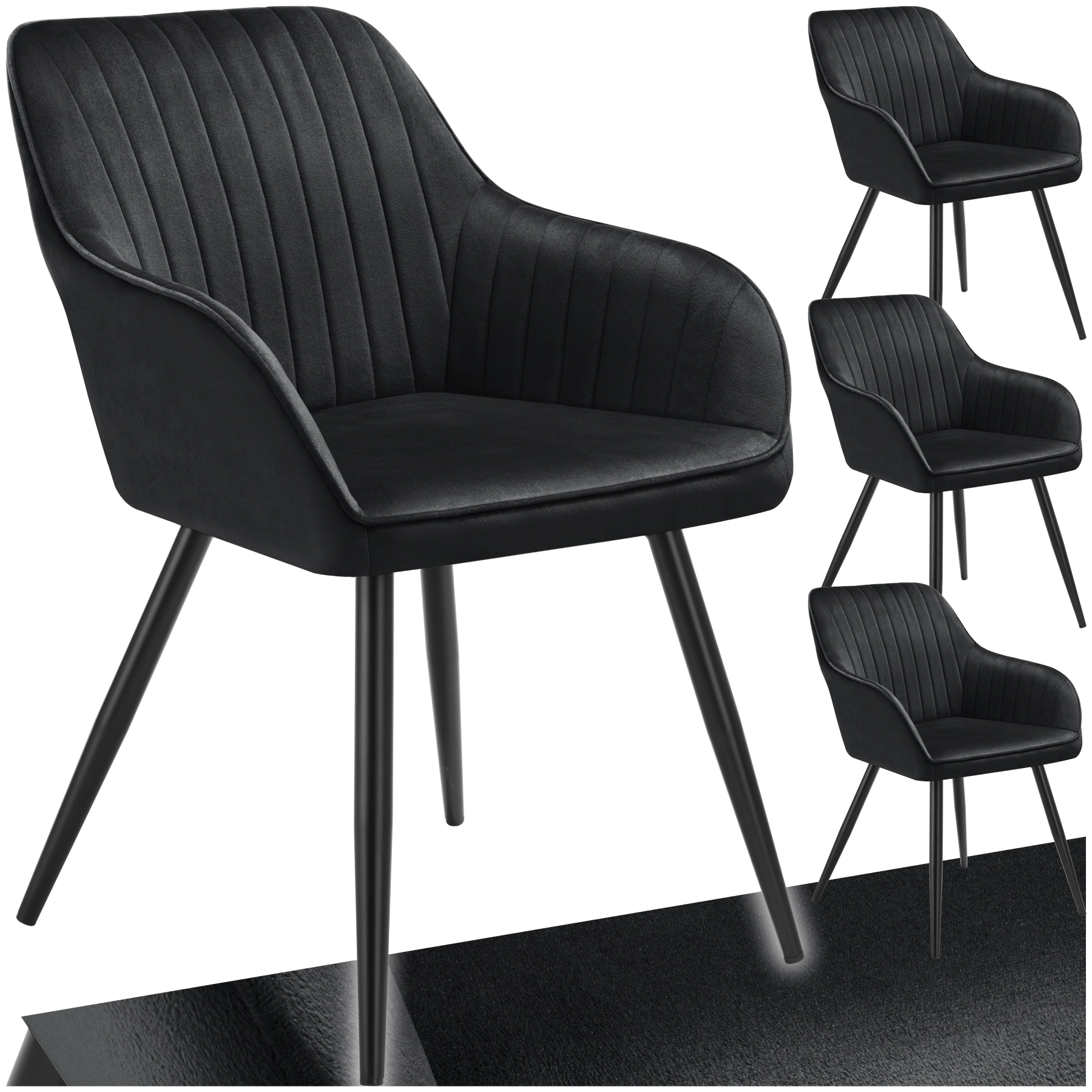 Stuhl Marilyn, Samtoptik, gesteppt - schwarz/schwarz, 4er Set
