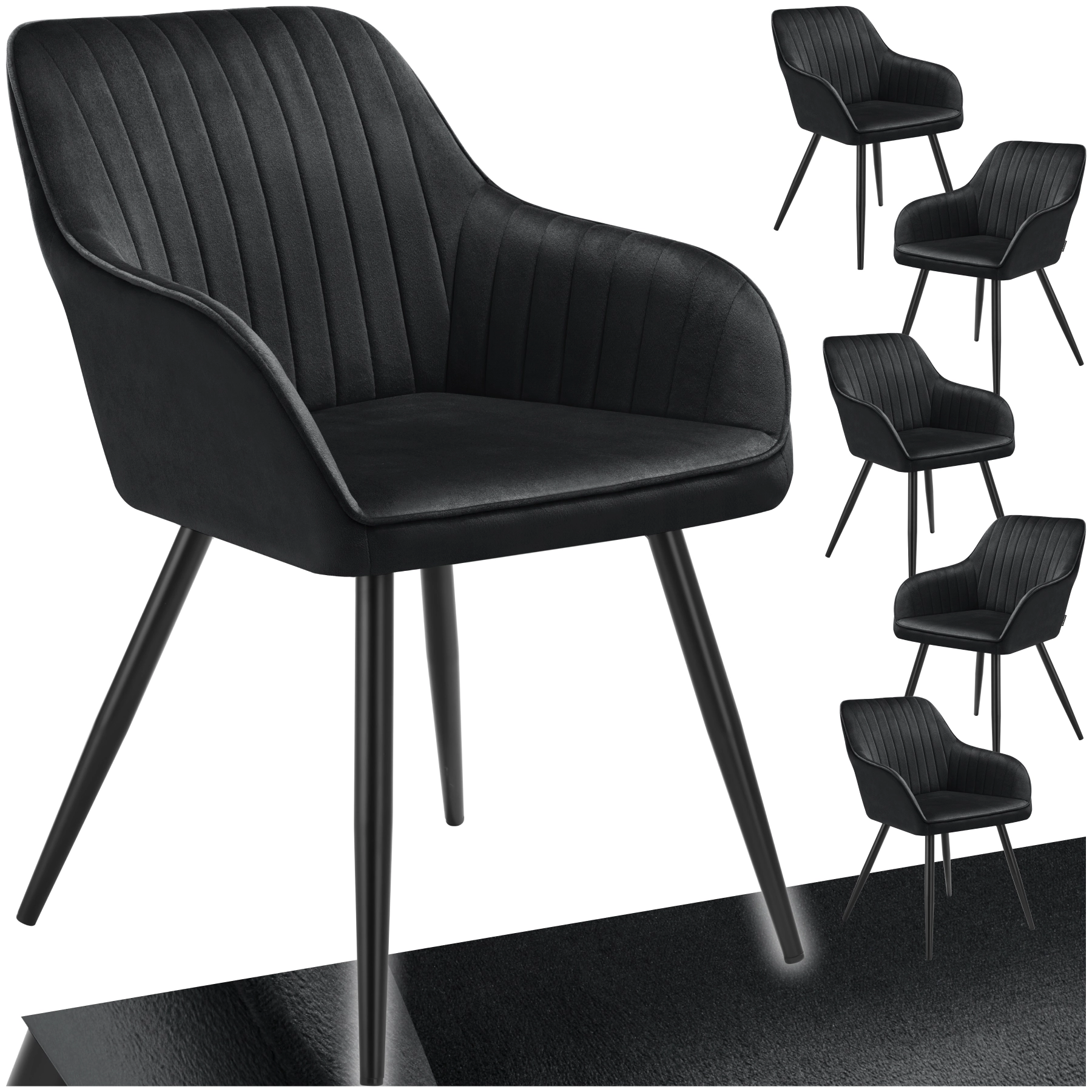Stuhl Marilyn, Samtoptik, gesteppt - schwarz/schwarz, 6er Set