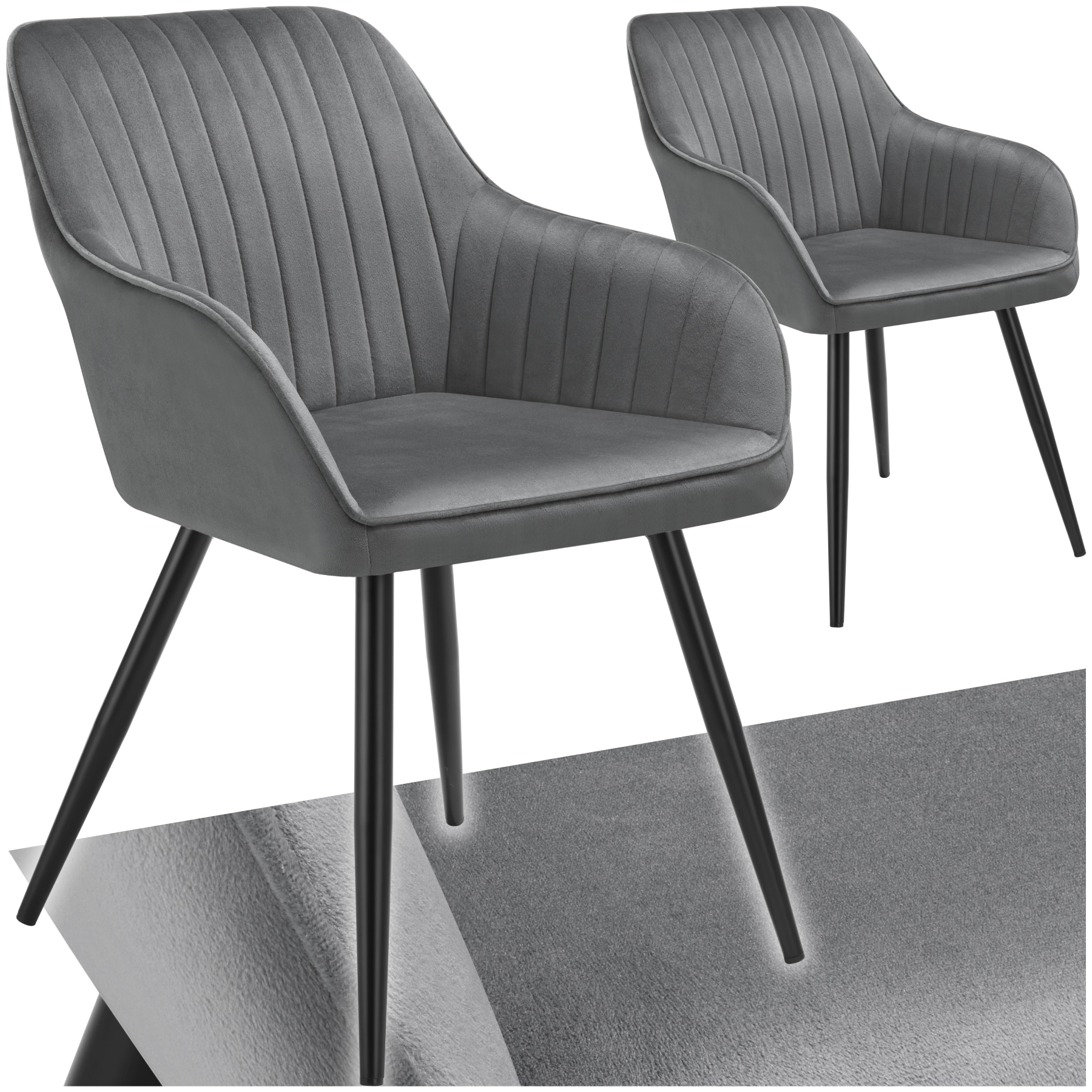 Stuhl Marilyn, Samtoptik, gesteppt - grau/schwarz, 2er Set