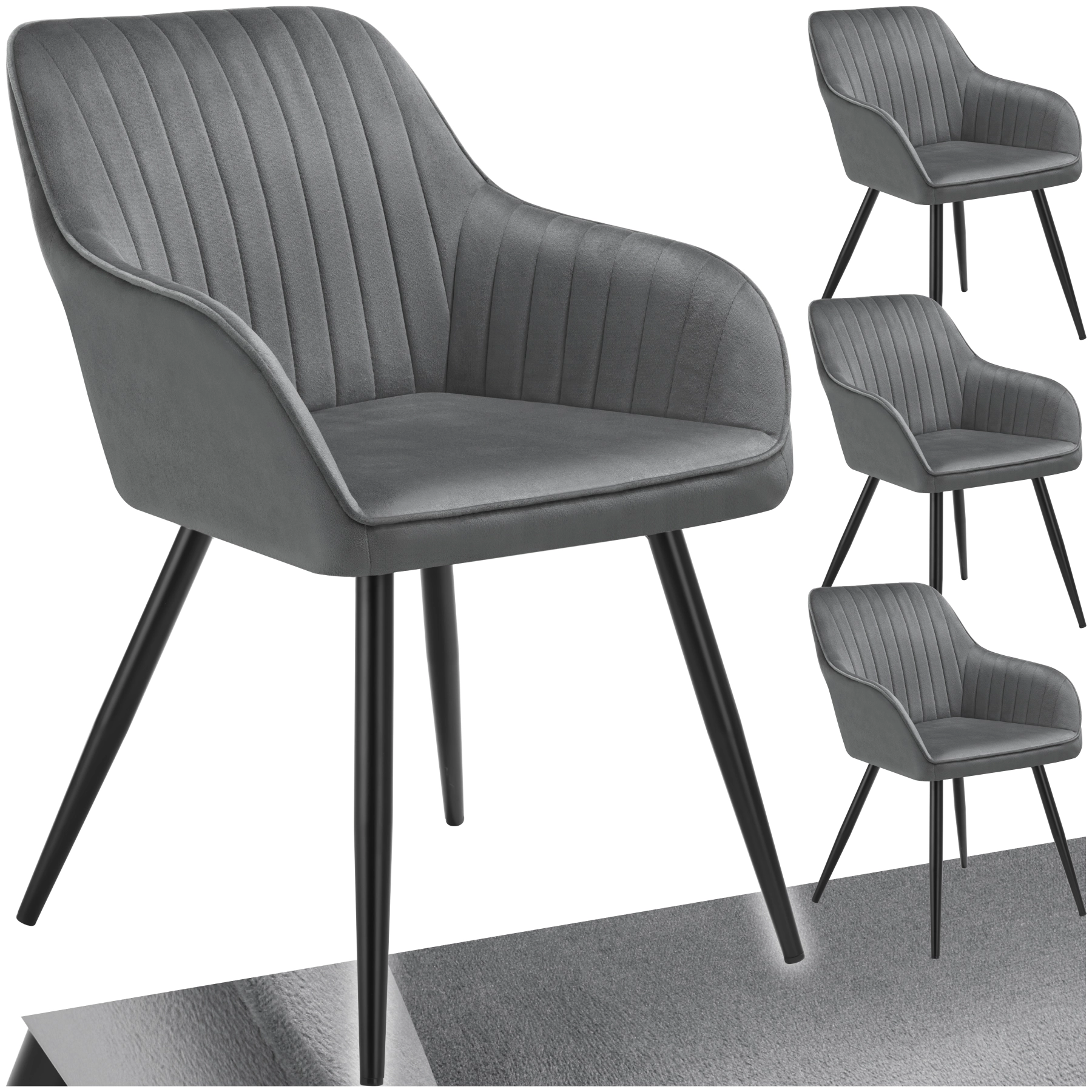Stuhl Marilyn, Samtoptik, gesteppt - grau/schwarz, 4er Set