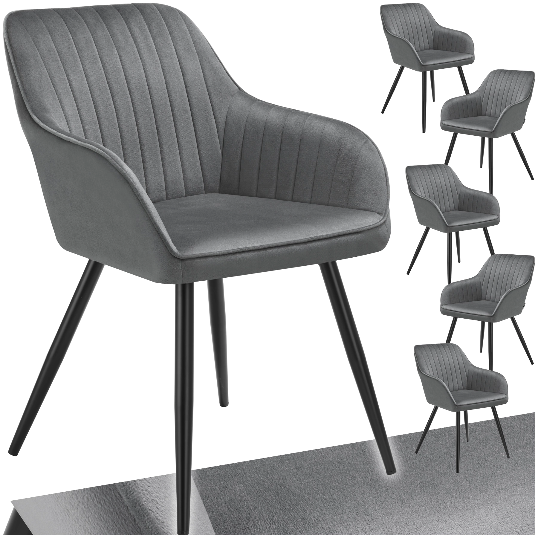 Stuhl Marilyn, Samtoptik, gesteppt - grau/schwarz, 6er Set