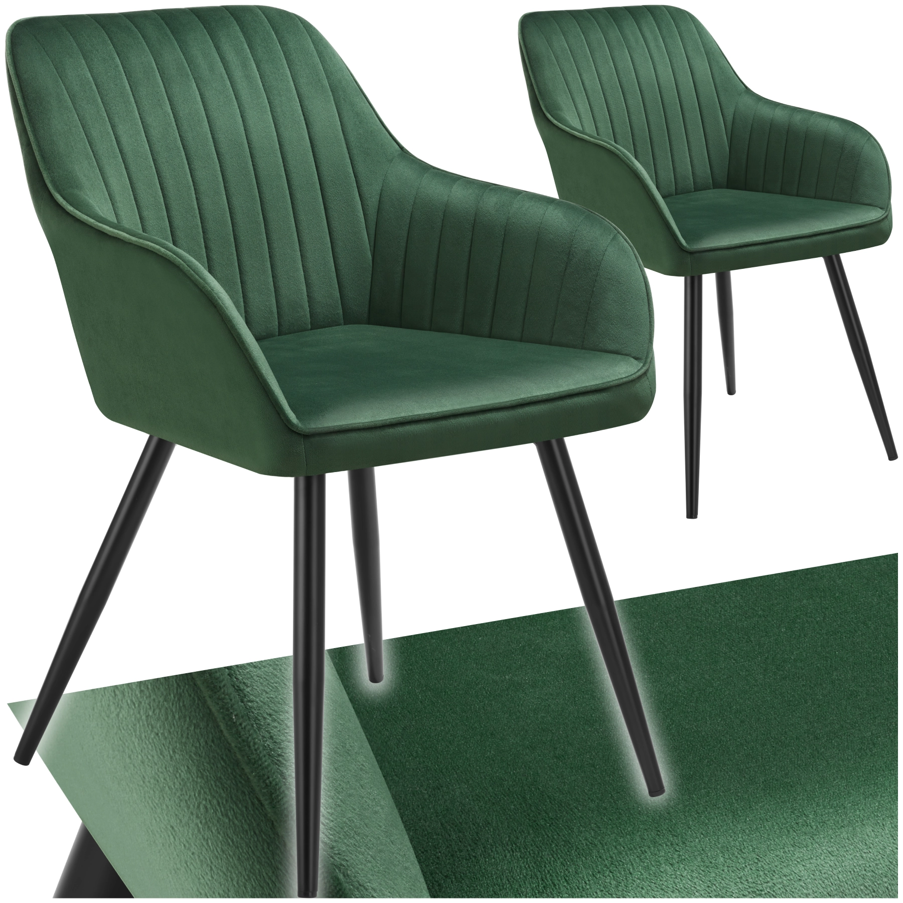 Stuhl Marilyn, Samtoptik, gesteppt - dunkelgrün/schwarz, 2er Set