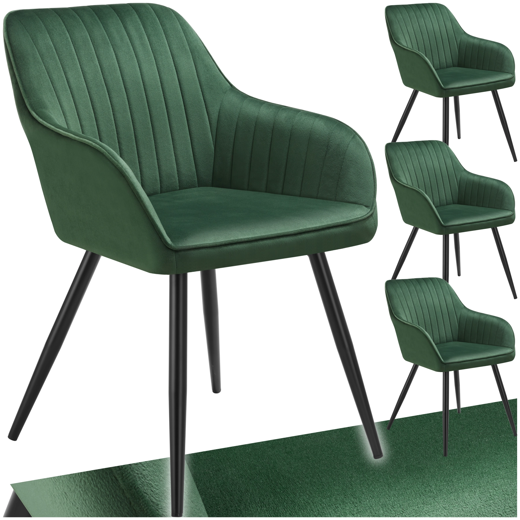 Stuhl Marilyn, Samtoptik, gesteppt - dunkelgrün/schwarz, 4er Set