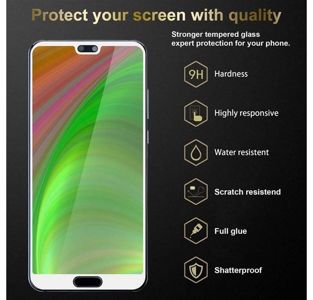 Cadorabo Vollbild Panzer Folie für Huawei P20 Schutzfolie in TRANSPARENT mit WEISS Gehärtetes (Tempered) Display-Schutzglas in 9H Härte mit 3D Touch Kompatibilität