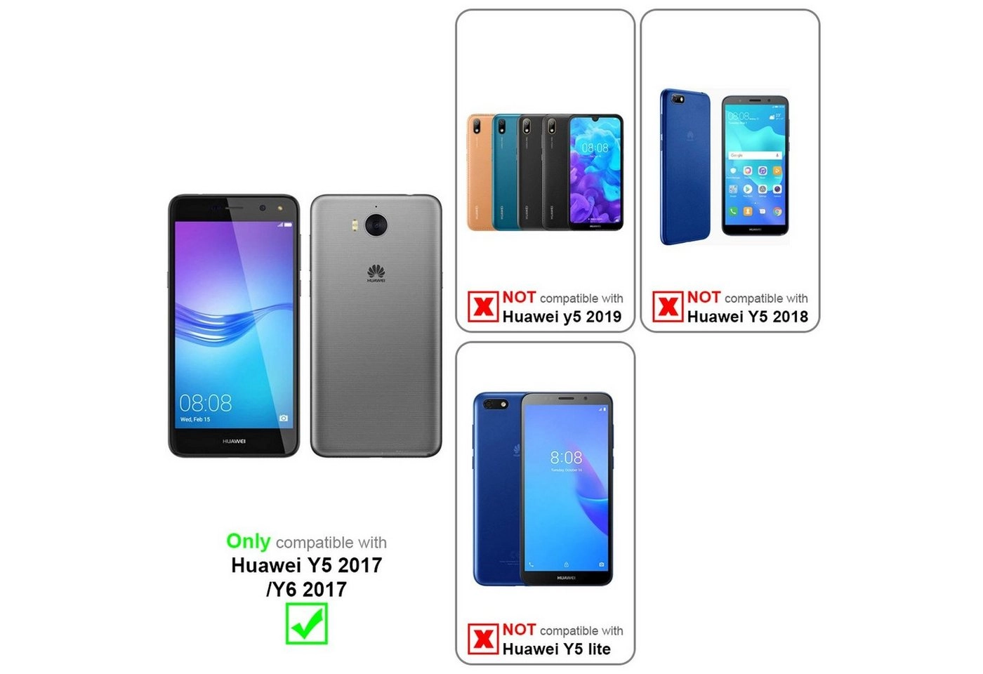 Cadorabo Vollbild Panzer Folie für Huawei Y6 2017 Schutzfolie in TRANSPARENT mit WEISS Gehärtetes (Tempered) Display-Schutzglas in 9H Härte mit 3D Touch Kompatibilität