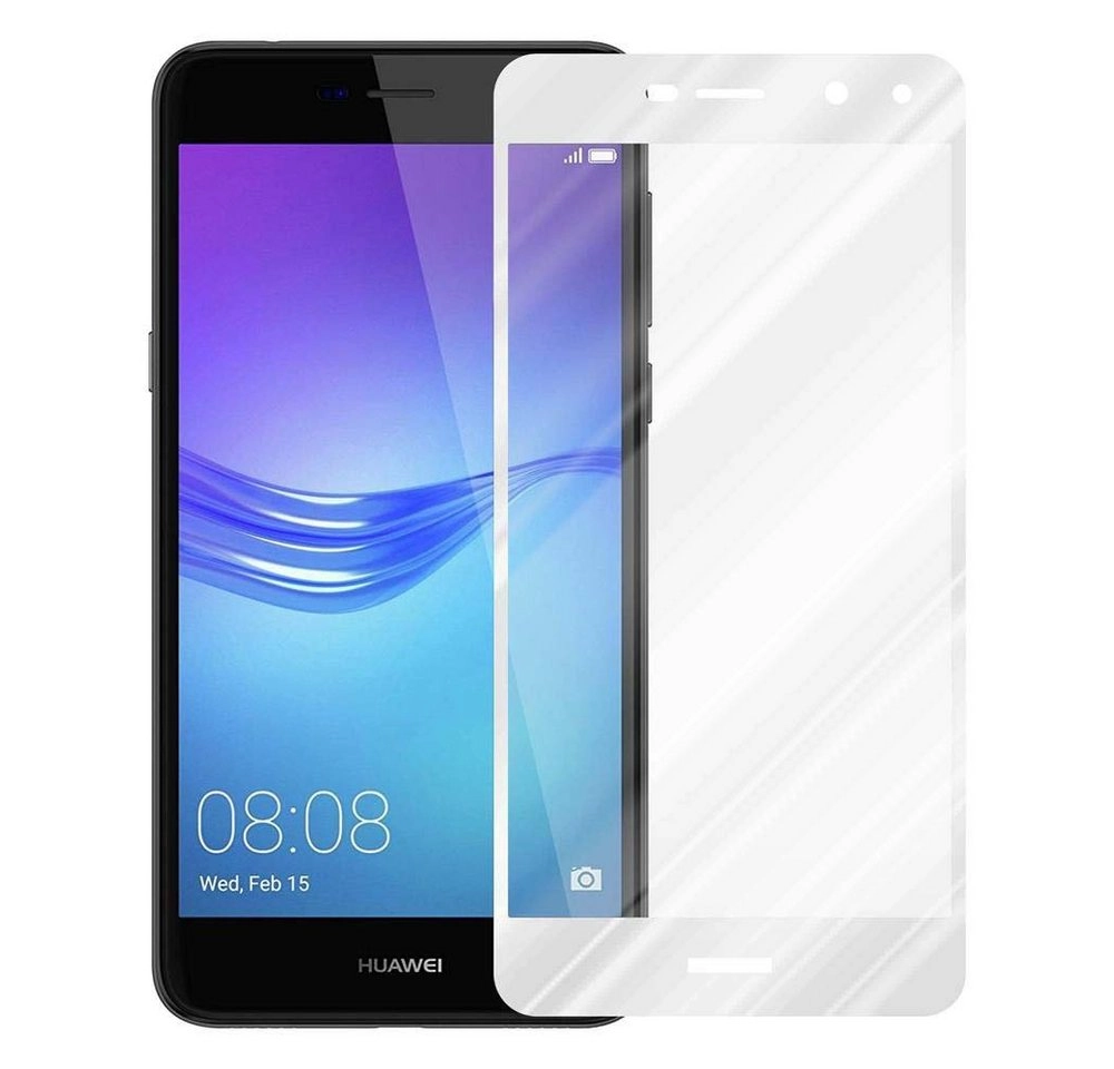 Cadorabo Vollbild Panzer Folie für Huawei Y6 2017 Schutzfolie in TRANSPARENT mit WEISS Gehärtetes (Tempered) Display-Schutzglas in 9H Härte mit 3D Touch Kompatibilität