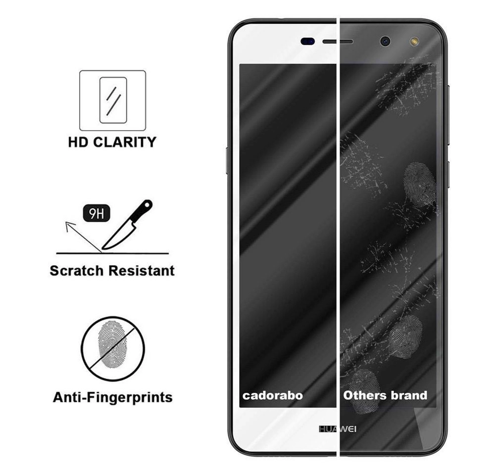 Cadorabo Vollbild Panzer Folie für Huawei Y6 2017 Schutzfolie in TRANSPARENT mit WEISS Gehärtetes (Tempered) Display-Schutzglas in 9H Härte mit 3D Touch Kompatibilität