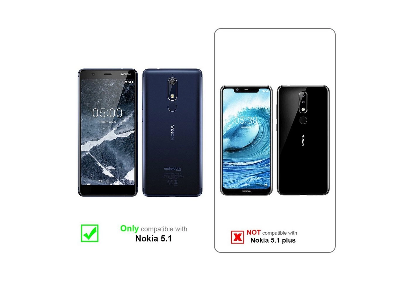Cadorabo Vollbild Panzer Folie für Nokia 5.1 2018 Schutzfolie in TRANSPARENT mit SCHWARZ Gehärtetes (Tempered) Display-Schutzglas in 9H Härte mit 3D Touch Kompatibilität