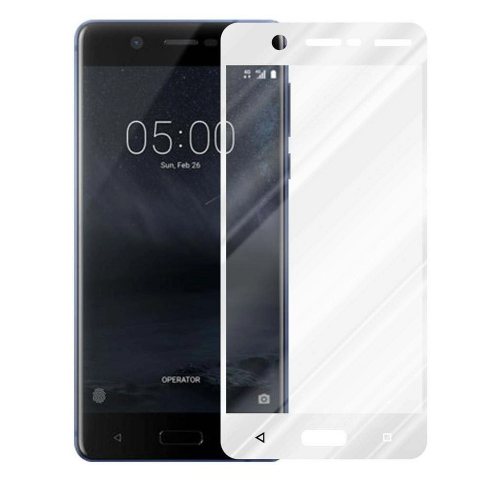 Cadorabo Vollbild Panzer Folie für Nokia 5.1 2018 Schutzfolie in TRANSPARENT mit WEISS Gehärtetes (Tempered) Display-Schutzglas in 9H Härte mit 3D Touch Kompatibilität