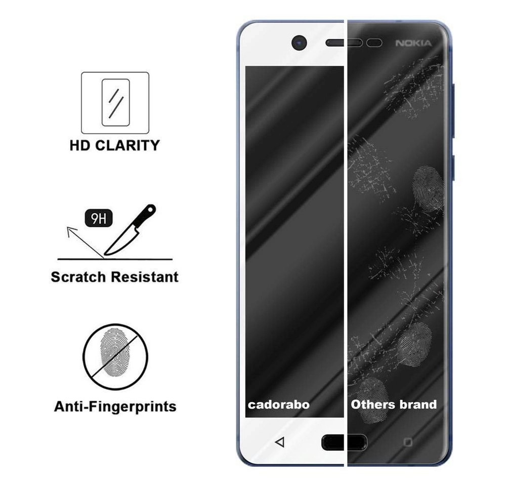 Cadorabo Vollbild Panzer Folie für Nokia 5.1 2018 Schutzfolie in TRANSPARENT mit WEISS Gehärtetes (Tempered) Display-Schutzglas in 9H Härte mit 3D Touch Kompatibilität