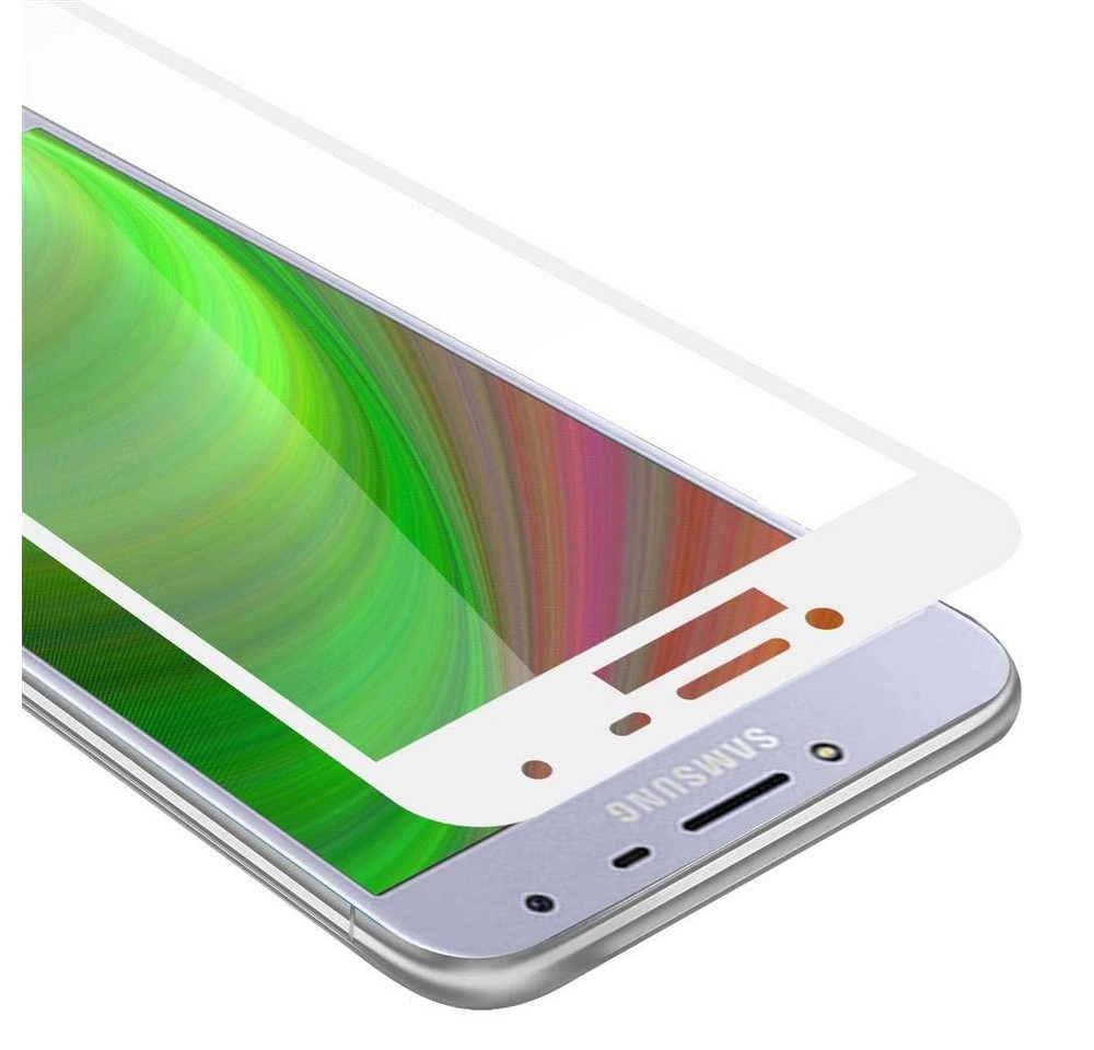 Cadorabo Vollbild Panzer Folie für Samsung Galaxy J4 2018 Schutzfolie in TRANSPARENT mit WEISS Gehärtetes (Tempered) Display-Schutzglas in 9H Härte mit 3D Touch Kompatibilität