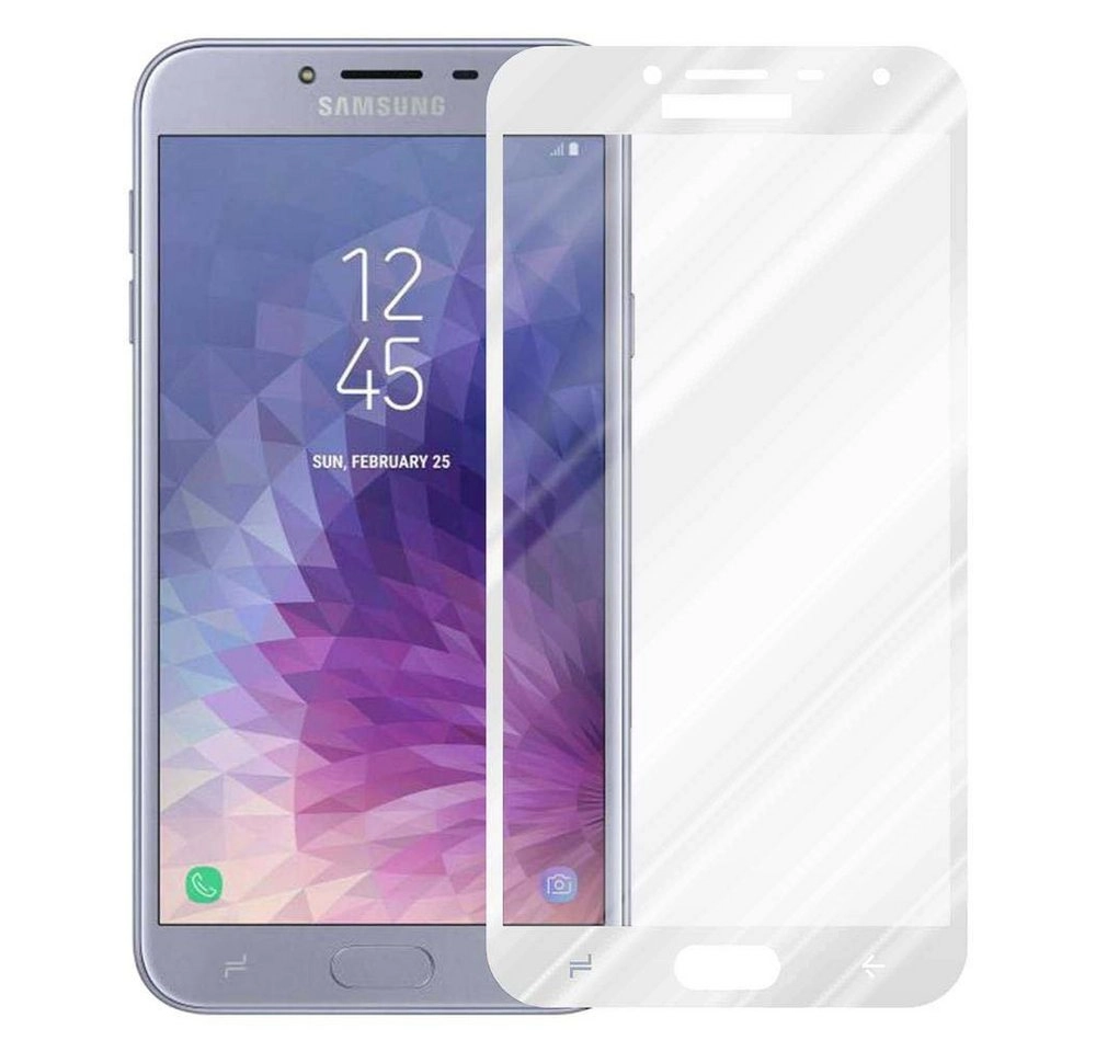 Cadorabo Vollbild Panzer Folie für Samsung Galaxy J4 2018 Schutzfolie in TRANSPARENT mit WEISS Gehärtetes (Tempered) Display-Schutzglas in 9H Härte mit 3D Touch Kompatibilität